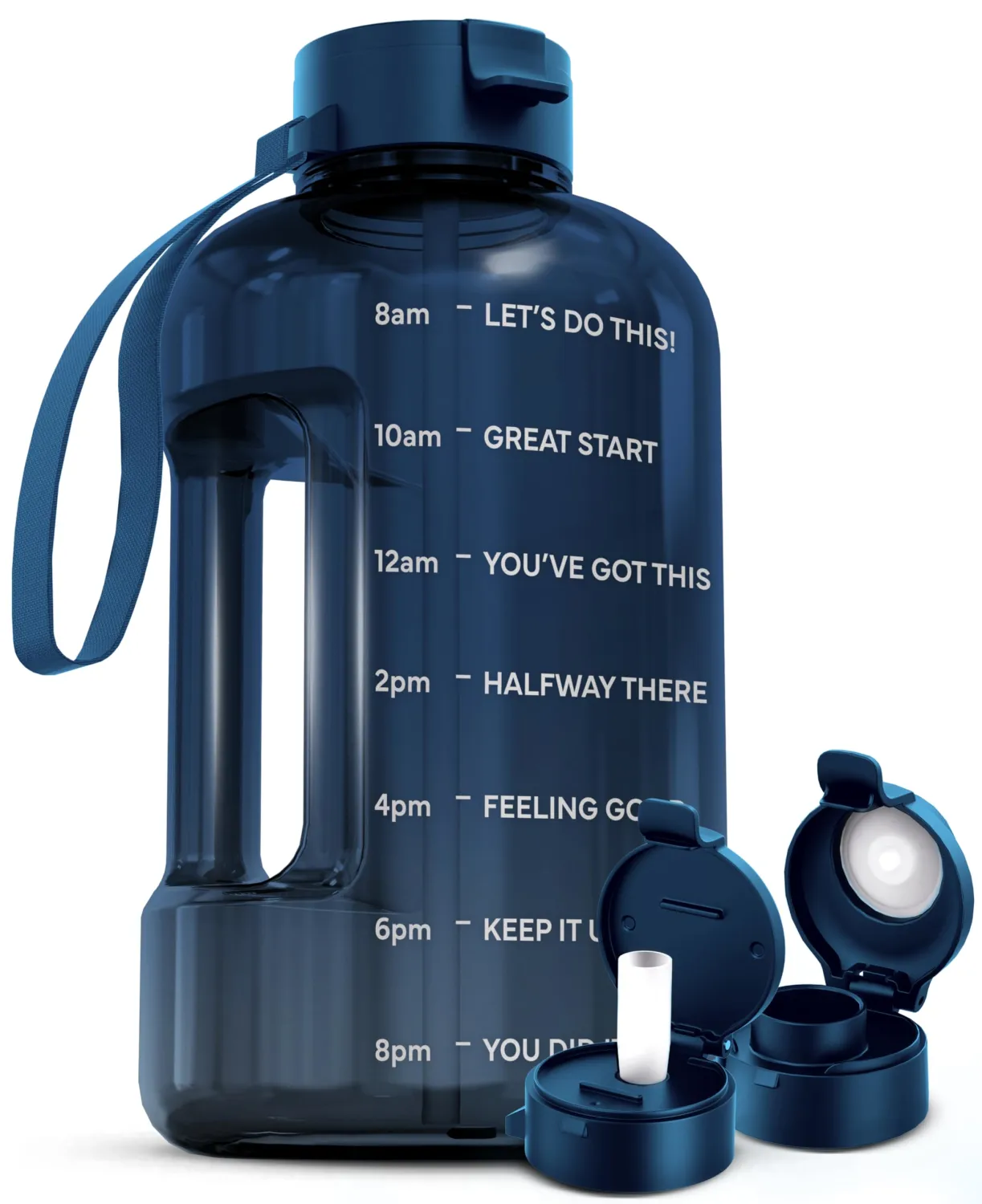 AQUAFIT Half Gallon Water Bottle with Time Marker - Straw & Chug Lid - BPA Free Gym Water Bottle with Straw - Big Gallon Jug (Nebula, 64 oz - 2 Lids)