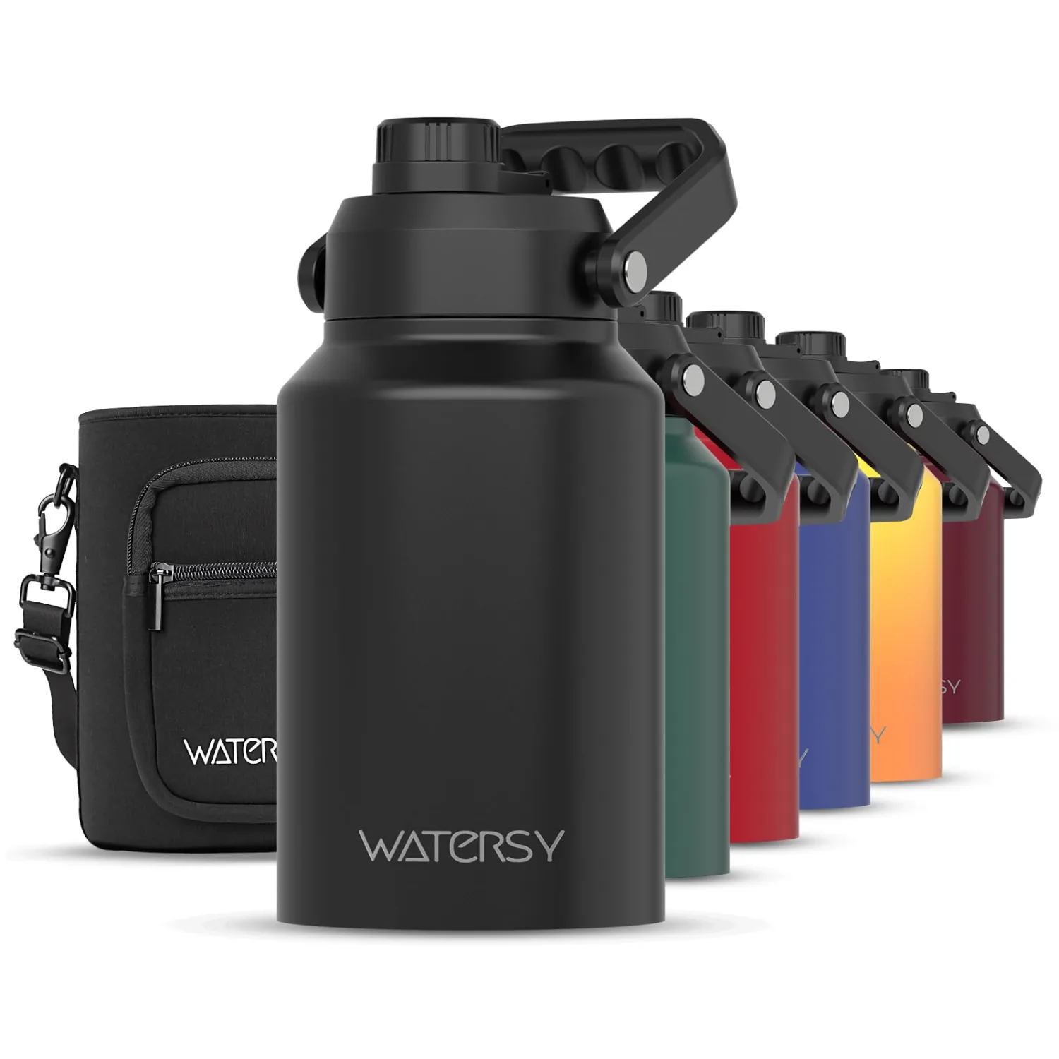 Half Gallon Water Bottle Insulated(Cold for 48 Hrs),BPA Free&Leak Proof,64oz Stainless Steel Water Jug/Flask,Big thermo,Large Water Bottle with Handle for Gym,Hiking,Camping,Black