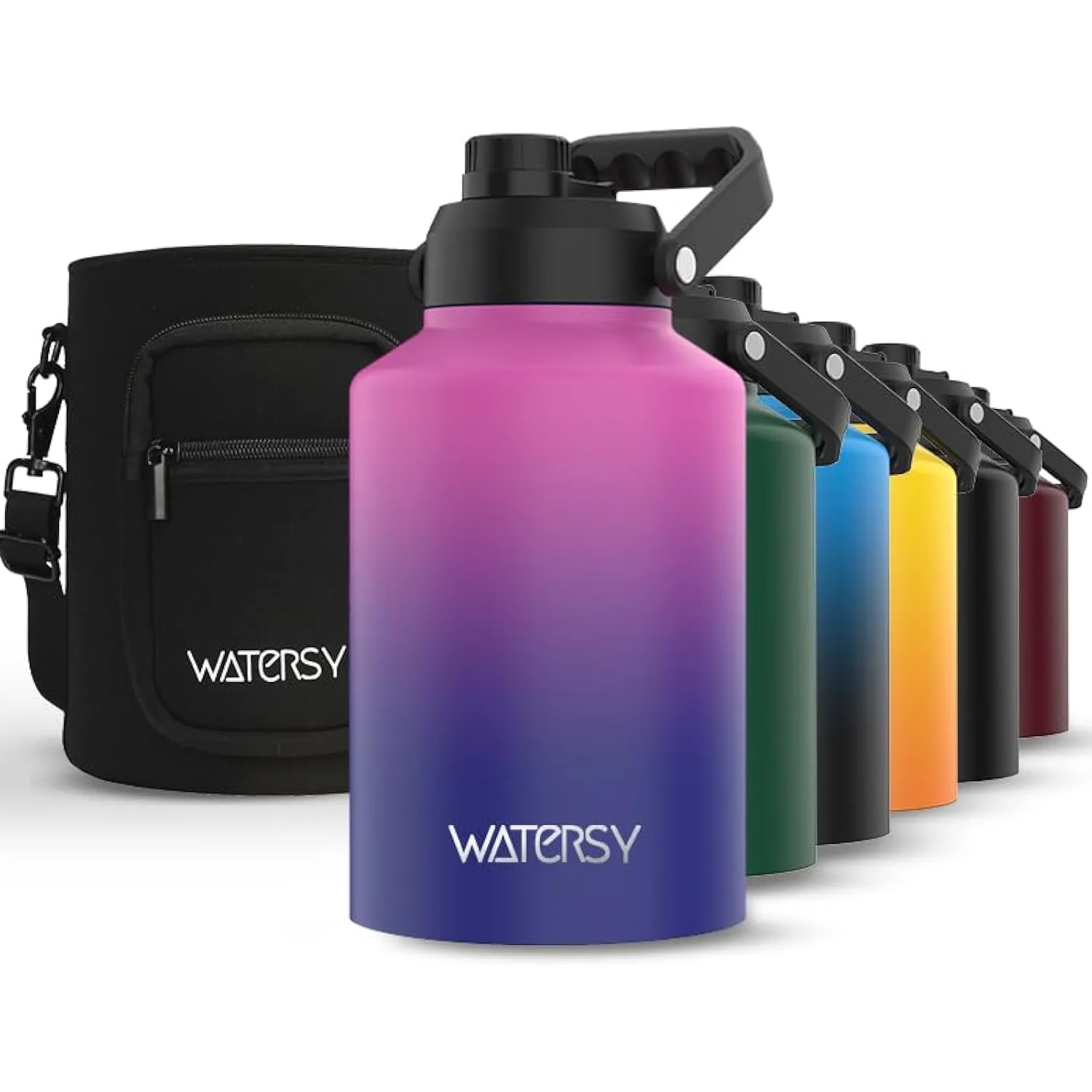 1 Gallon Water Bottle Insulated(Cold for 48 Hrs),BPA Free&Leak Proof,128oz Stainless Steel Water Jug,Big thermo,Large Water Bottle with Handle for Gym,Hiking,Camping&Travel,Gradient Purple