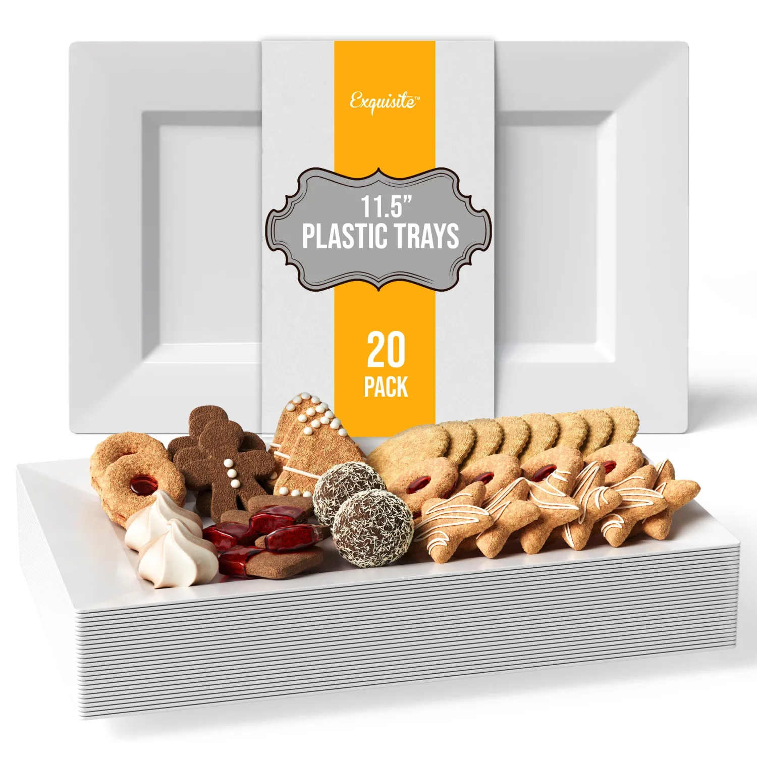 Exquisite Plastic Serving Trays For Party - 20 Pcs 11.5 Inch White Serving Platters, Plastic Trays For Food, White Tray, Food Tray Disposable Platters For Parties, Catering & Buffet
