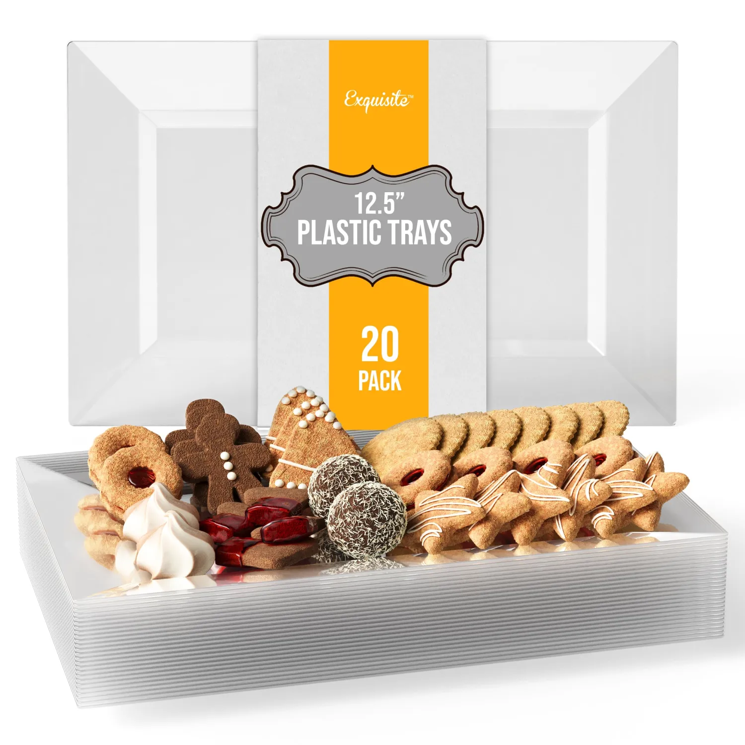 Exquisite Plastic Serving Trays for Party - 20 Pcs 12.75 Inch Clear Serving Platters, Plastic Trays for Food, Clear Tray, Food Tray Disposable Platters for Parties, Catering & Buffet