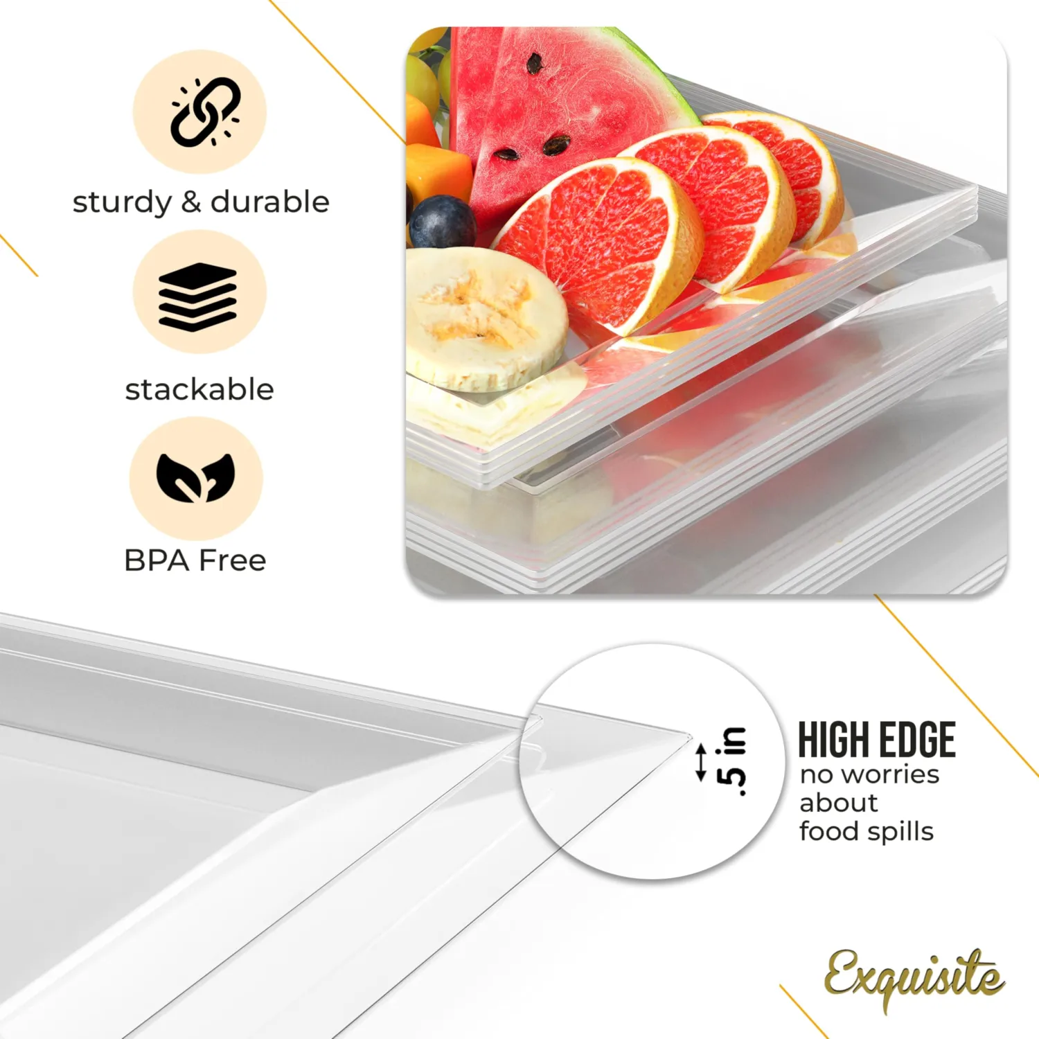 Exquisite Plastic Serving Trays for Party - 20 Pcs 12.75 Inch Clear Serving Platters, Plastic Trays for Food, Clear Tray, Food Tray Disposable Platters for Parties, Catering & Buffet