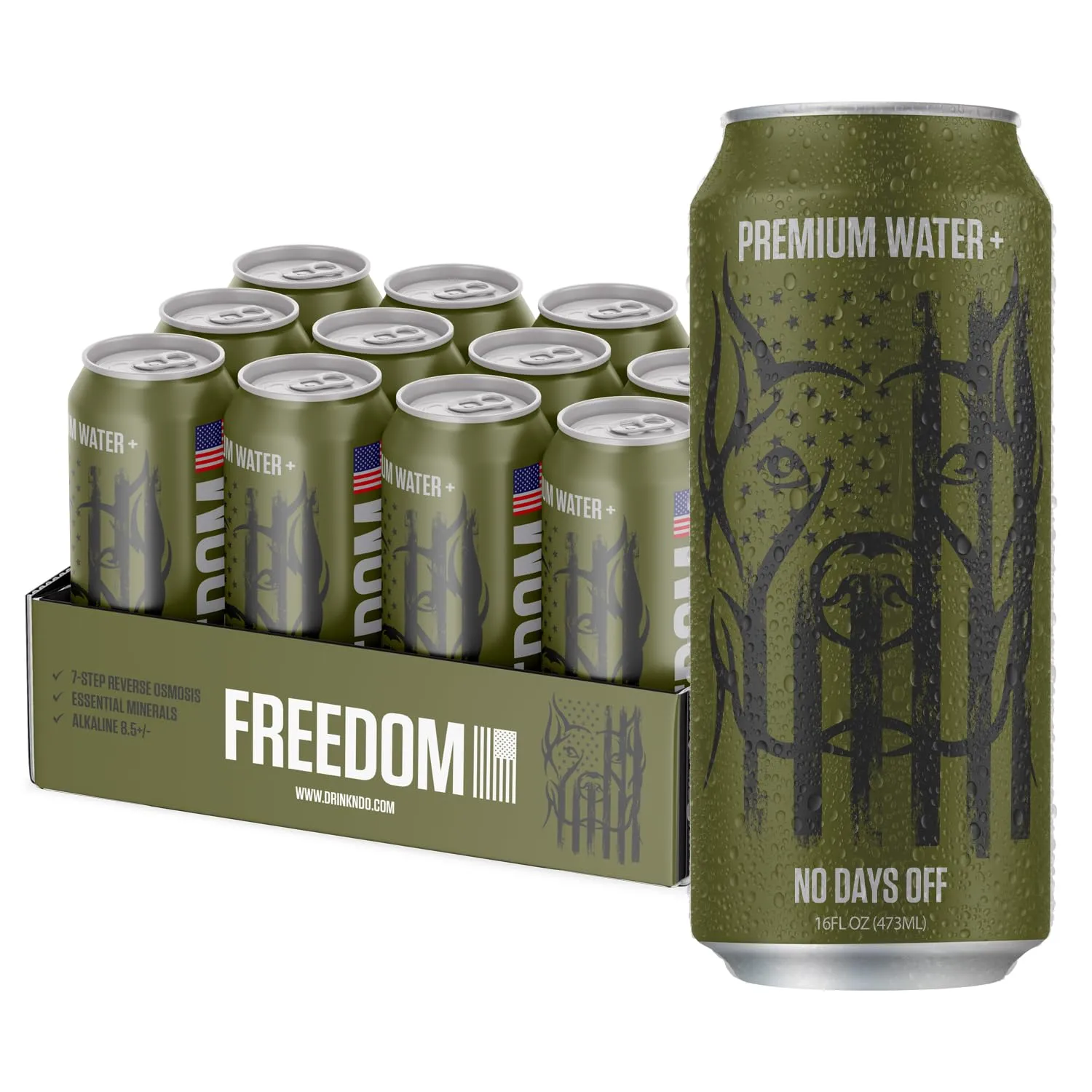 NO DAYS OFF Premium Water+ | Limited FREEDOM Edition (16oz Still (Pack of 12))