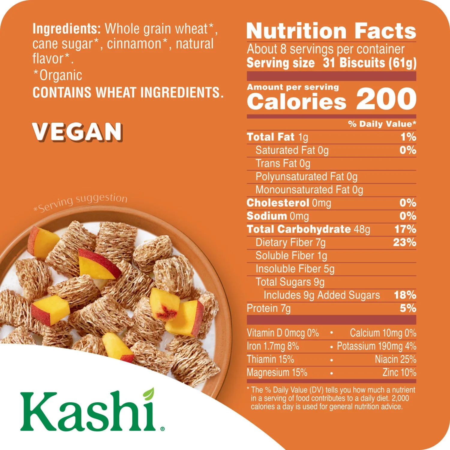 Kashi Breakfast Cereal, Organic, Whole Grain, Cinnamon Harvest, 18oz Box (1 Box)