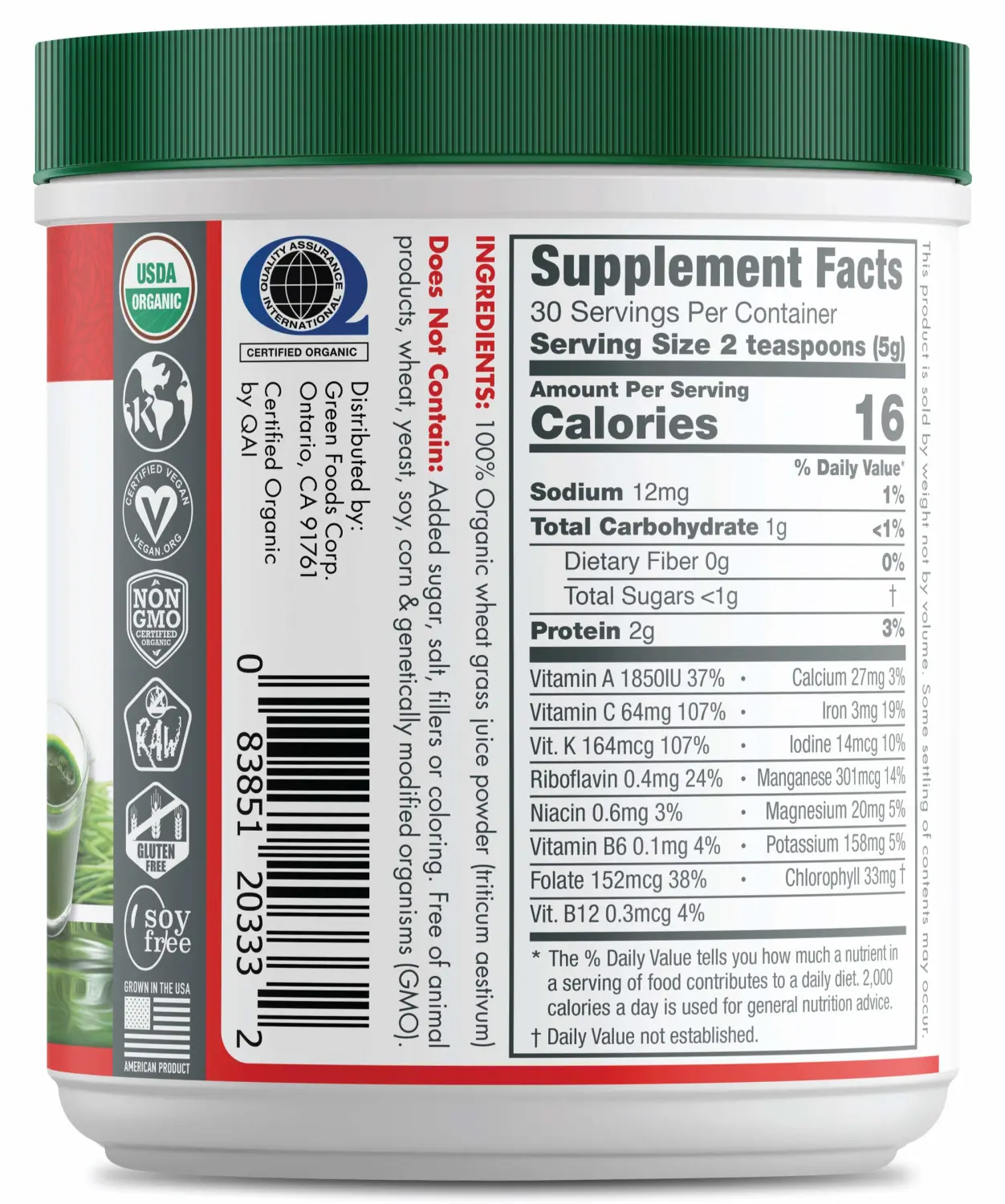 Green Foods Wheat Grass Shots, 5.3 oz - Certified Organic, Kosher, Vegan, Non-GMO, Raw, Gluten-Free, Grown