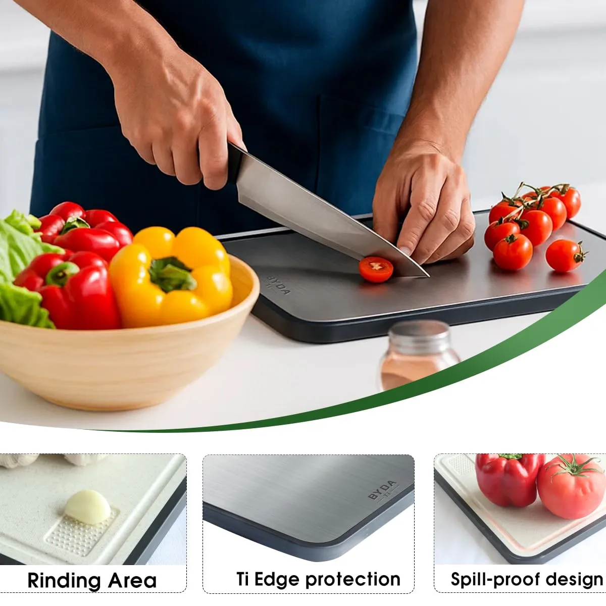 Titanium Cutting Board for Kitchen,Double Sided FoodGrade,Pure Titanium&Wheat Straw PP,Non-Toxic,Non-Slip,Dishwasher Safe,Ideal for Meat,Vegetables,Fruit