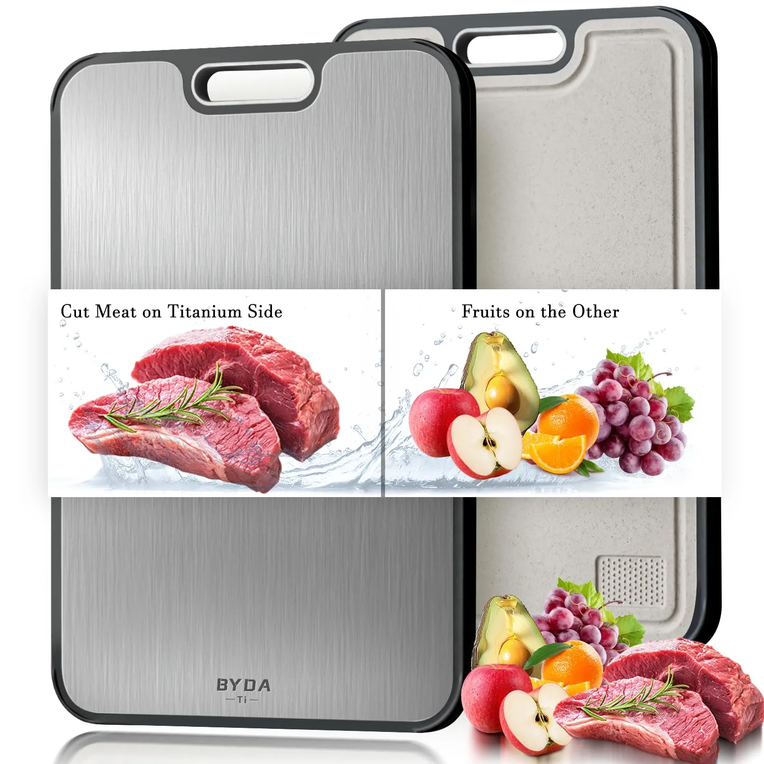 Titanium Cutting Board for Kitchen,Double Sided FoodGrade,Pure Titanium&Wheat Straw PP,Non-Toxic,Non-Slip,Dishwasher Safe,Ideal for Meat,Vegetables,Fruit