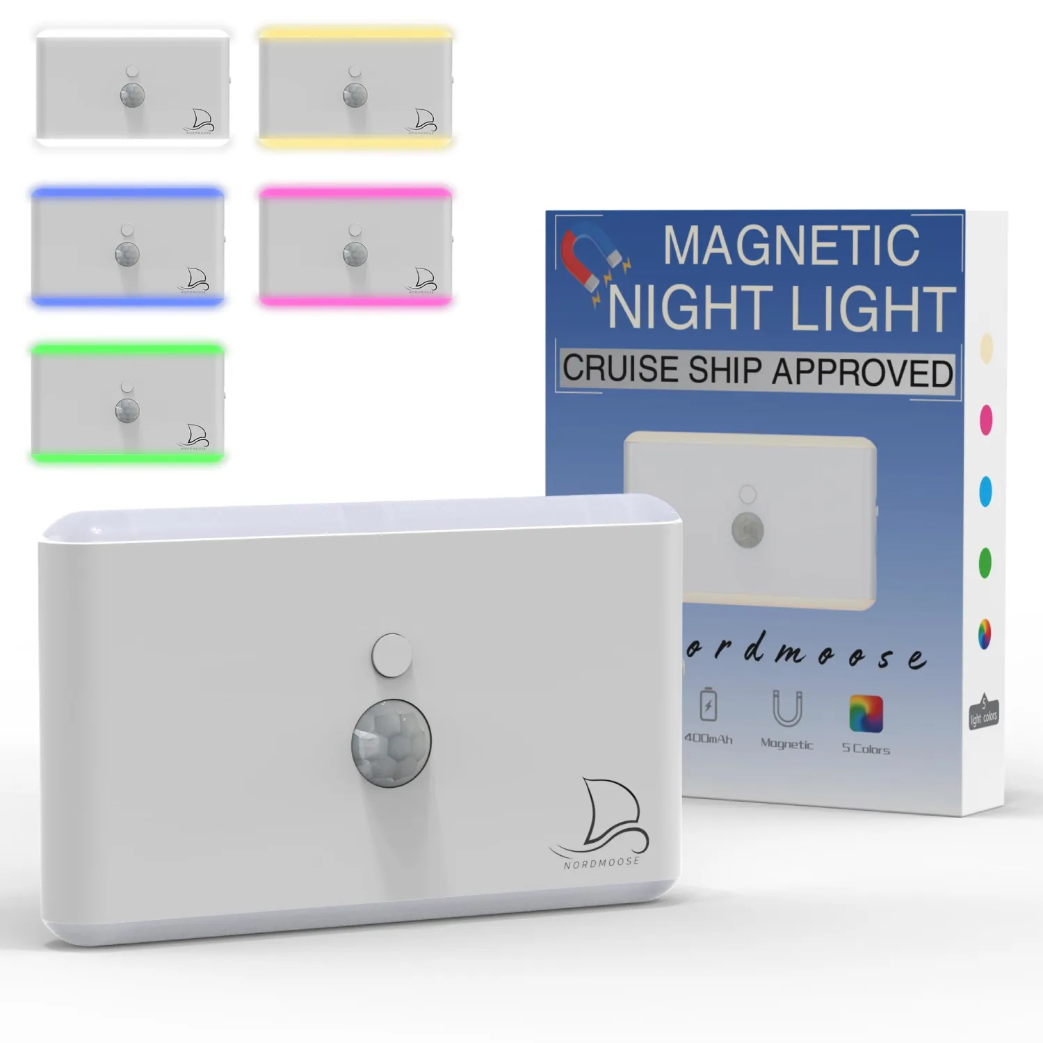 Motion Sensor Magnetic Night Light for Cruise Ship Cabin with Mood-Based Color Selection - Dimmable Brightness, Rechargeable Battery