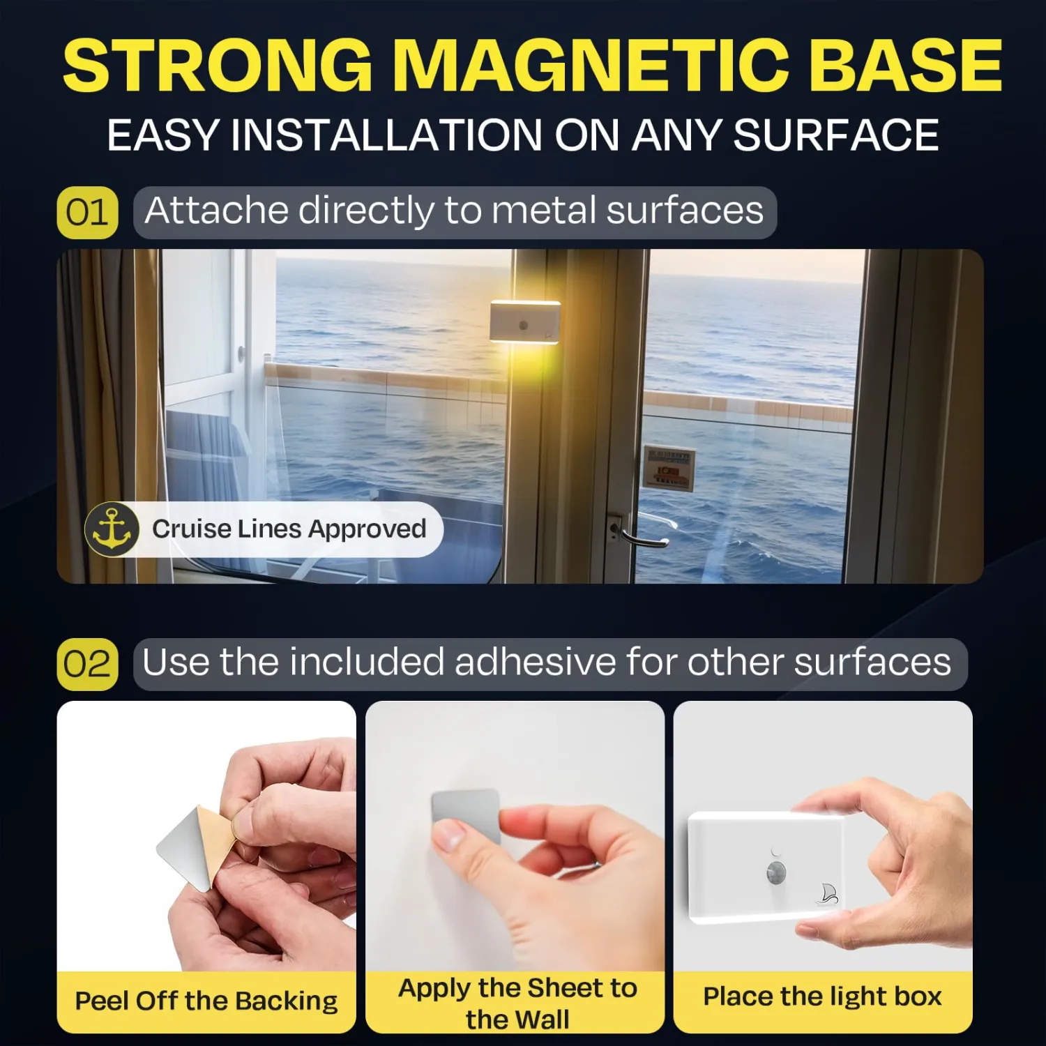 Motion Sensor Magnetic Night Light for Cruise Ship Cabin with Mood-Based Color Selection - Dimmable Brightness, Rechargeable Battery