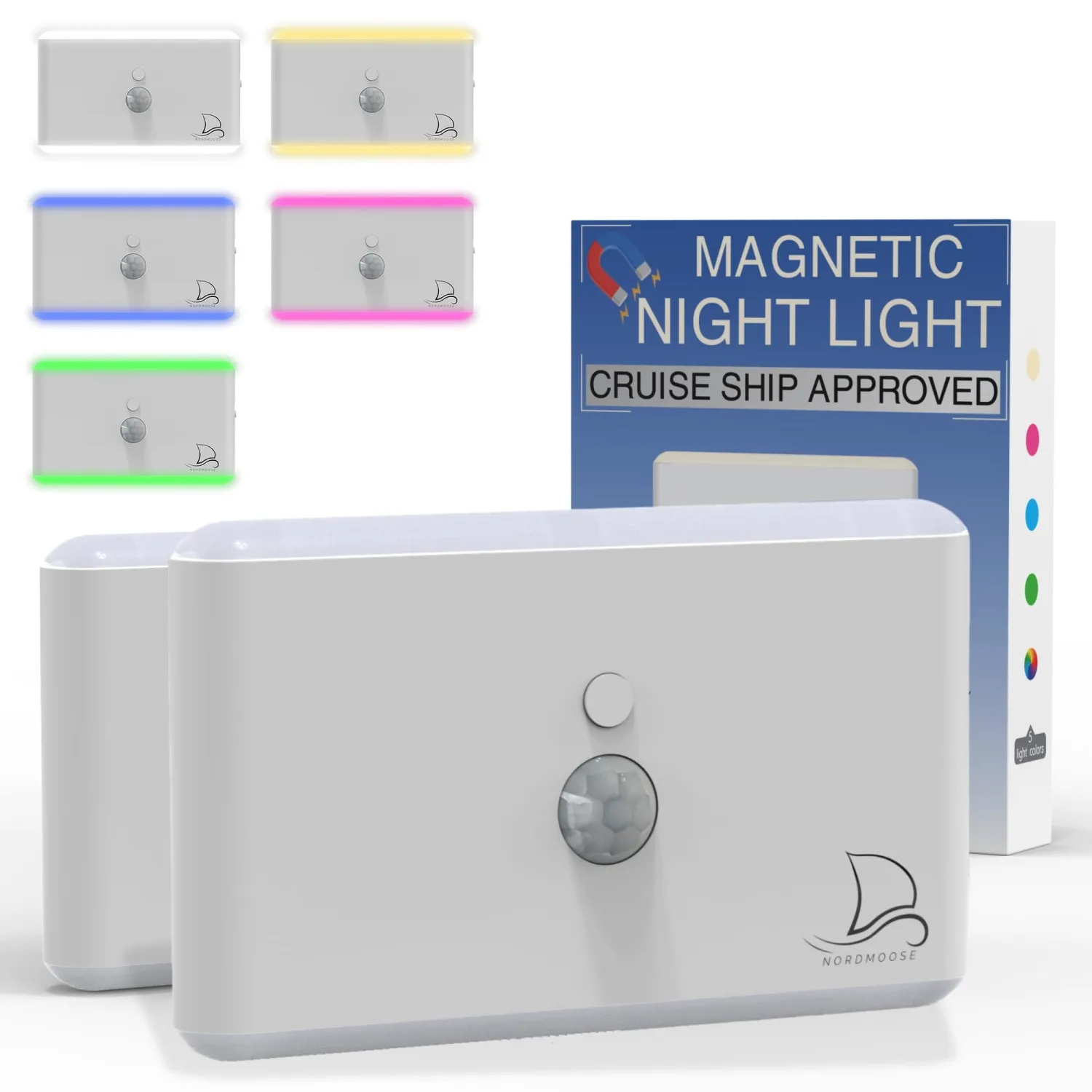 Magnetic Night Light for Cruise Ship Cabin Walls - Fun Color Changing, Dimmable Travel NightLight for Kids Room - Motion Sensor Rechargeable Light - 2 Pack