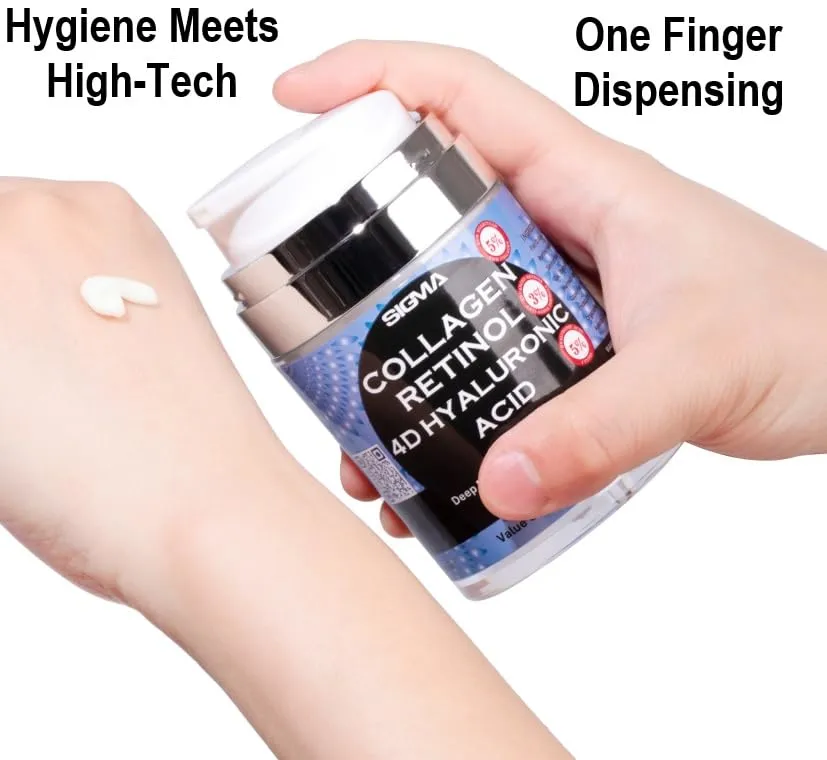Anti-Aging Face Cream | $6.47/oz | 5% Marine Collagen 3% Retinol 5% 4D Hyaluronic Acid | Wrinkle Firming Moisturizer for Face Neck | Professional Strength | Jumbo 3.7oz | 1 Finger Cream Dispenser