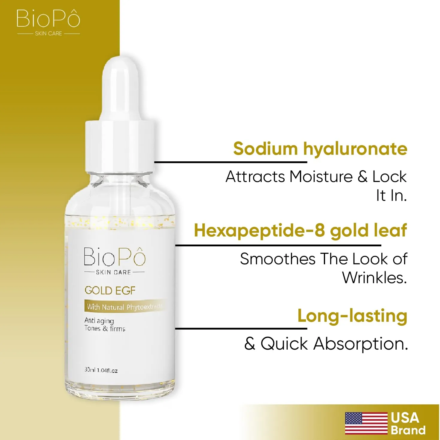 Gold EGF – Anti-Wrinkle Face Treatment for Firming Skin Texture, Promotes Cell Regeneration & Nourishment, 30 ml – Made in USA