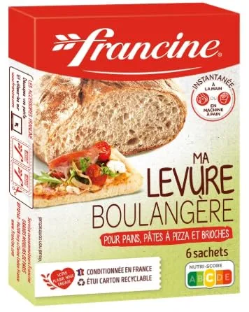 Francine - yeast for baking bread - (6x5g sachets) 30g - bread machine yeast - levadura para hacer pan - Instant dry yeast. Plant-based. French Imported.