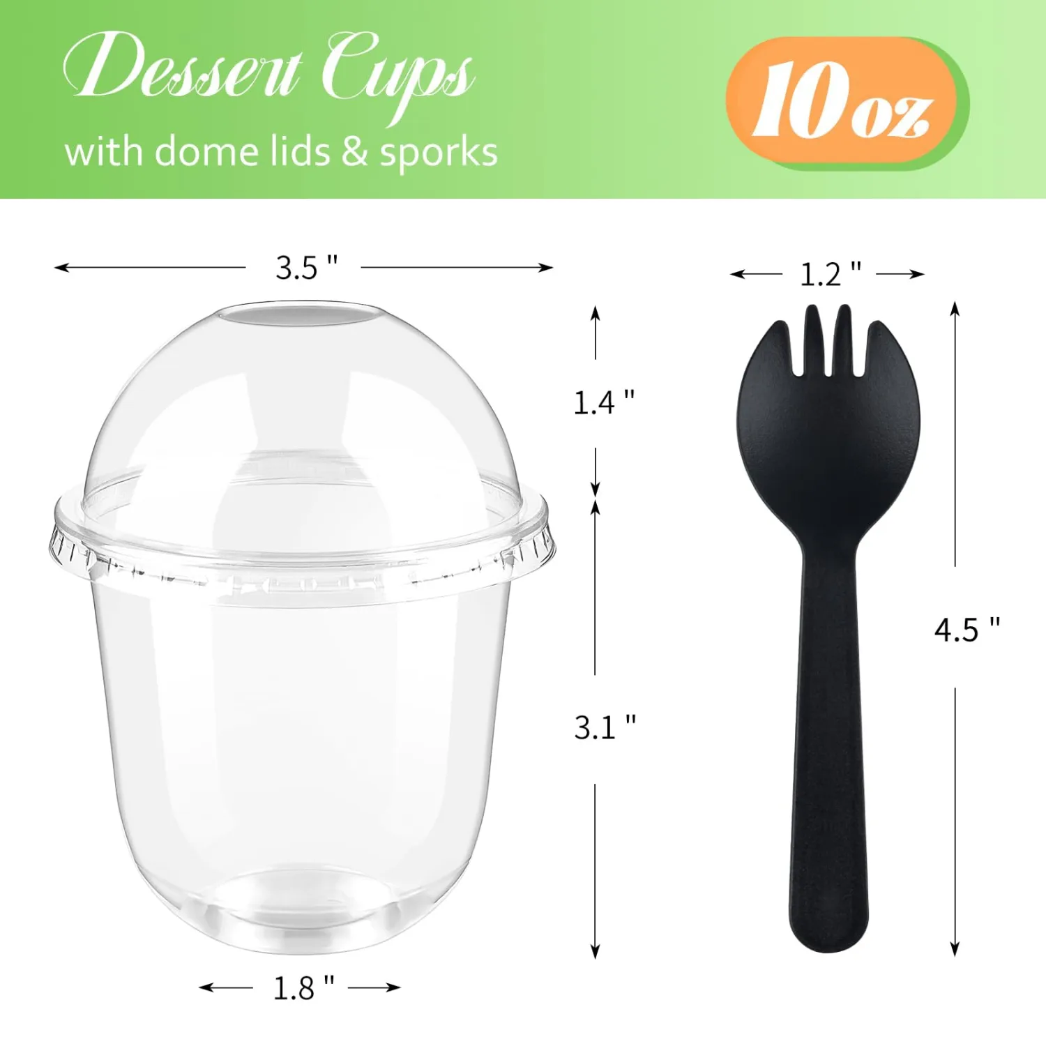 Zezzxu 50 Pack 10 oz Plastic Dessert Cups with Dome Lids (No Hole) and Sporks, Clear Disposable Fruit Cups with Lids for Yogurt Parfait Ice Creams Pudding Cakes
