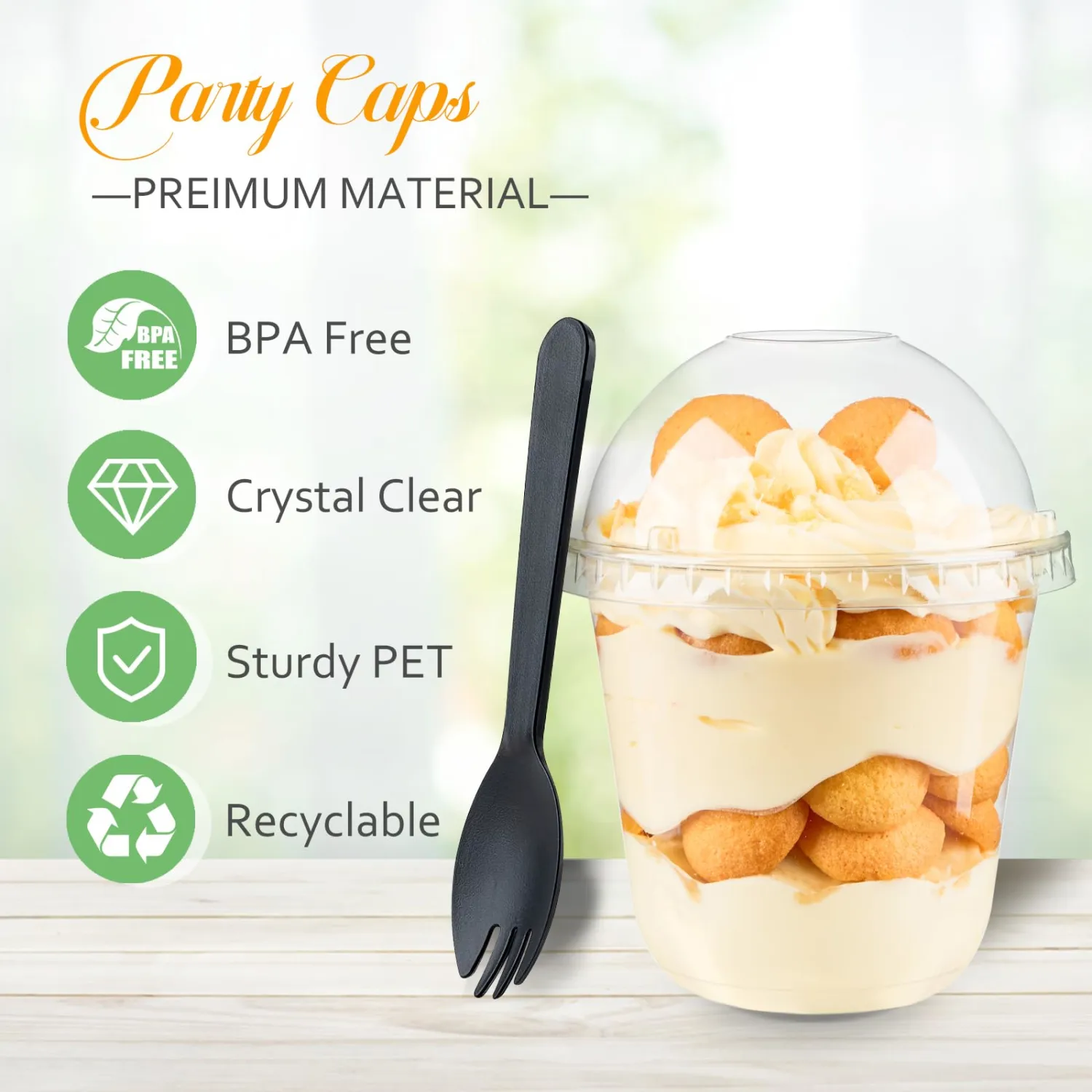 Zezzxu 50 Pack 10 oz Plastic Dessert Cups with Dome Lids (No Hole) and Sporks, Clear Disposable Fruit Cups with Lids for Yogurt Parfait Ice Creams Pudding Cakes