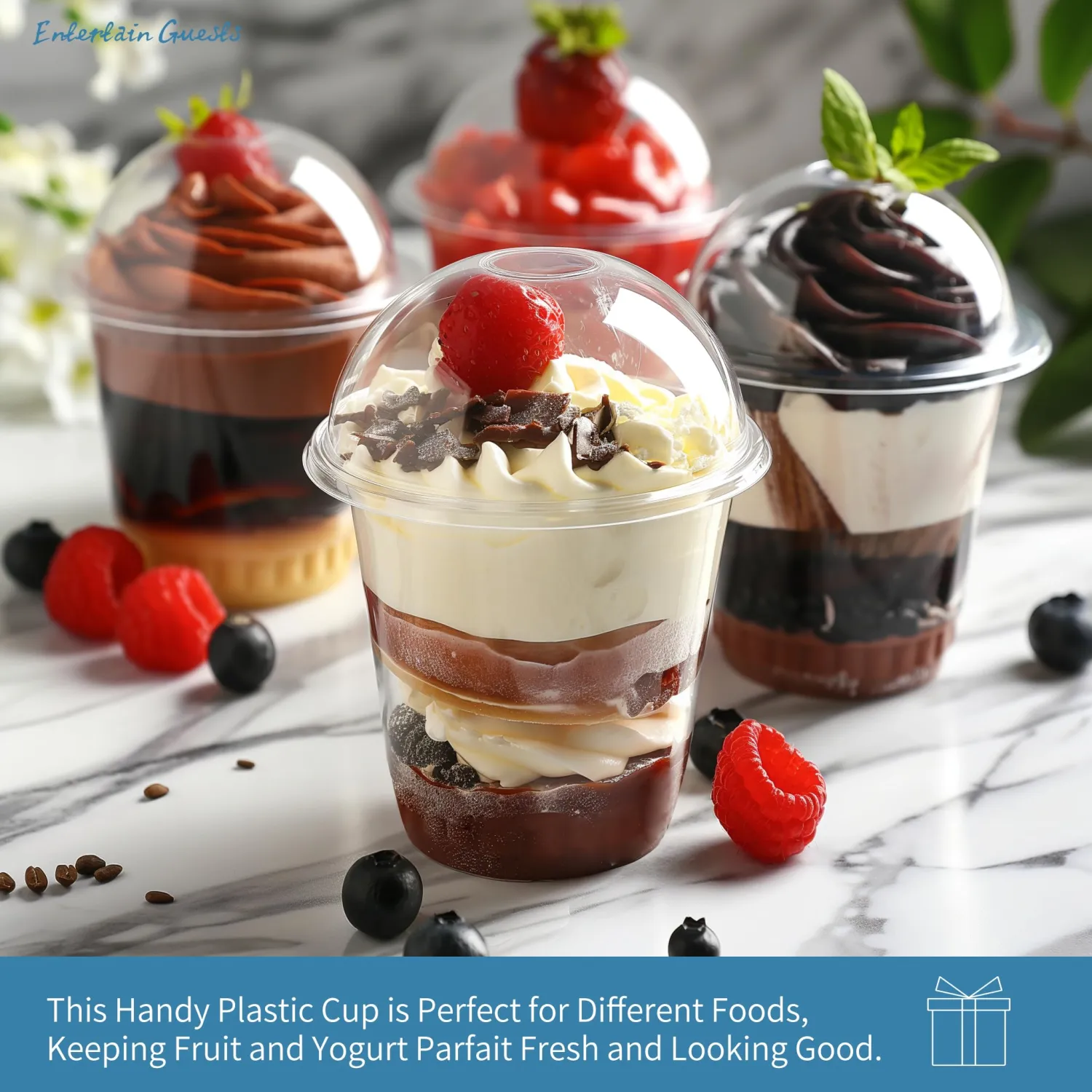 Songtaste 50 Pcs Disposable Plastic Cups,8 Oz Clear Plastic Parfait Cups with Dome Lids,No Hole, Dessert Yogurt Fruit Cups for Kids, Take Away Breakfast and Snacks, Cold Drinks, Ice Cream, Fruit Iced