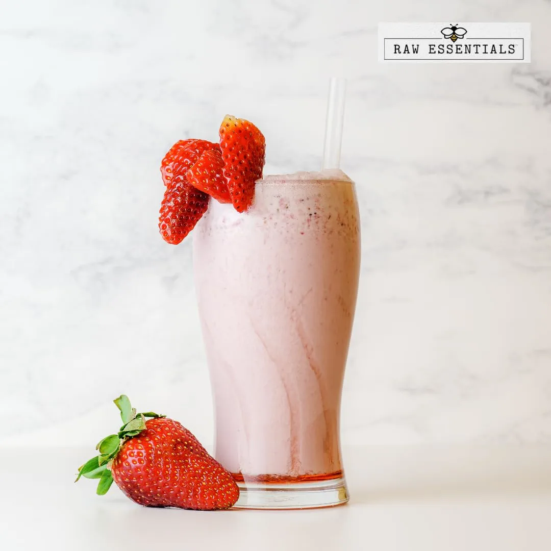 Raw Essentials Strawberry Powder - Sweet & Tangy - No Sugar Added - Add to Smoothies, Yogurt, Glazes, and Sweet Treats - Non-GMO, Gluten Free, and Vegan - 9 Ounce Bottle