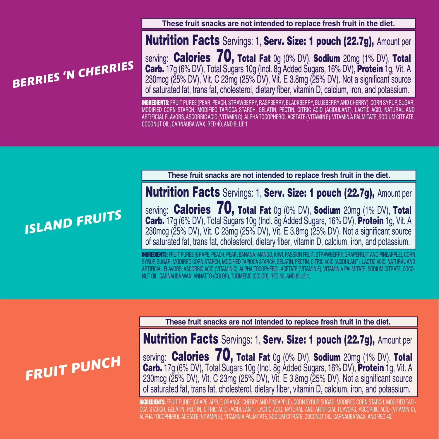 Welch's Fruit Snacks, Fruit Punch & Island Fruits & Berries 'N Cherries Snack Box, Gluten Free, 0.8oz Snack Packs (Pack of 60)