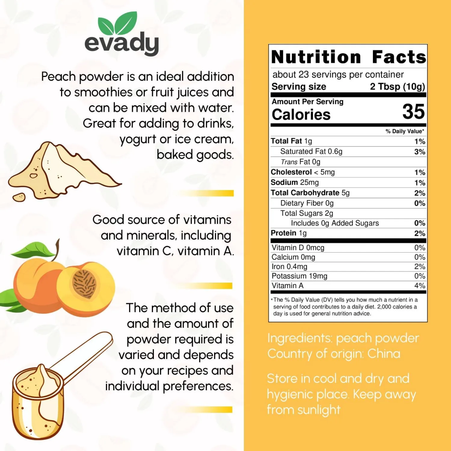 Peach Powder 8 oz, Natural Peach Powder for Baking, Tea, Glaze, Yogurt, Smoothie, Ice Cream