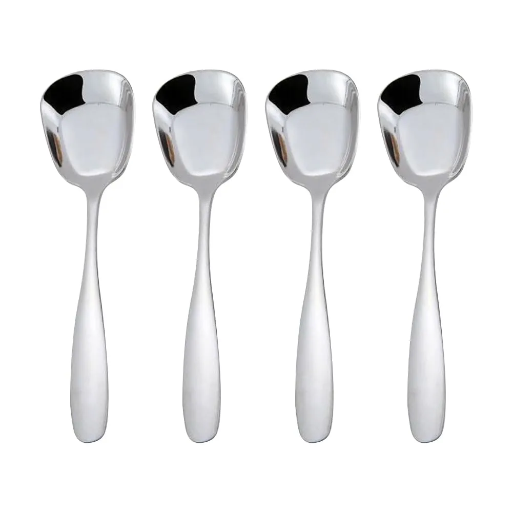 GSHLLO 4 Pcs Stainless Steel Square Spoon Flat Yogurt Spoon Ice Cream Spoons Rice Serving Spoons Korean Style Soup Spoon Table Dinner Spoons Metal Sugar Spoons