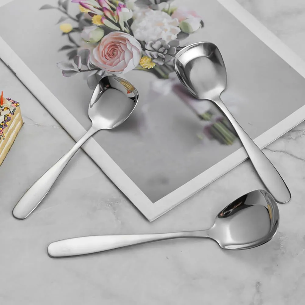 GSHLLO 4 Pcs Stainless Steel Square Spoon Flat Yogurt Spoon Ice Cream Spoons Rice Serving Spoons Korean Style Soup Spoon Table Dinner Spoons Metal Sugar Spoons