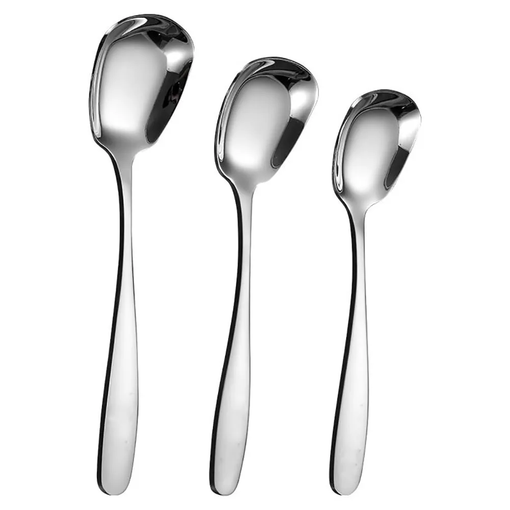 GSHLLO 4 Pcs Stainless Steel Square Spoon Flat Yogurt Spoon Ice Cream Spoons Rice Serving Spoons Korean Style Soup Spoon Table Dinner Spoons Metal Sugar Spoons