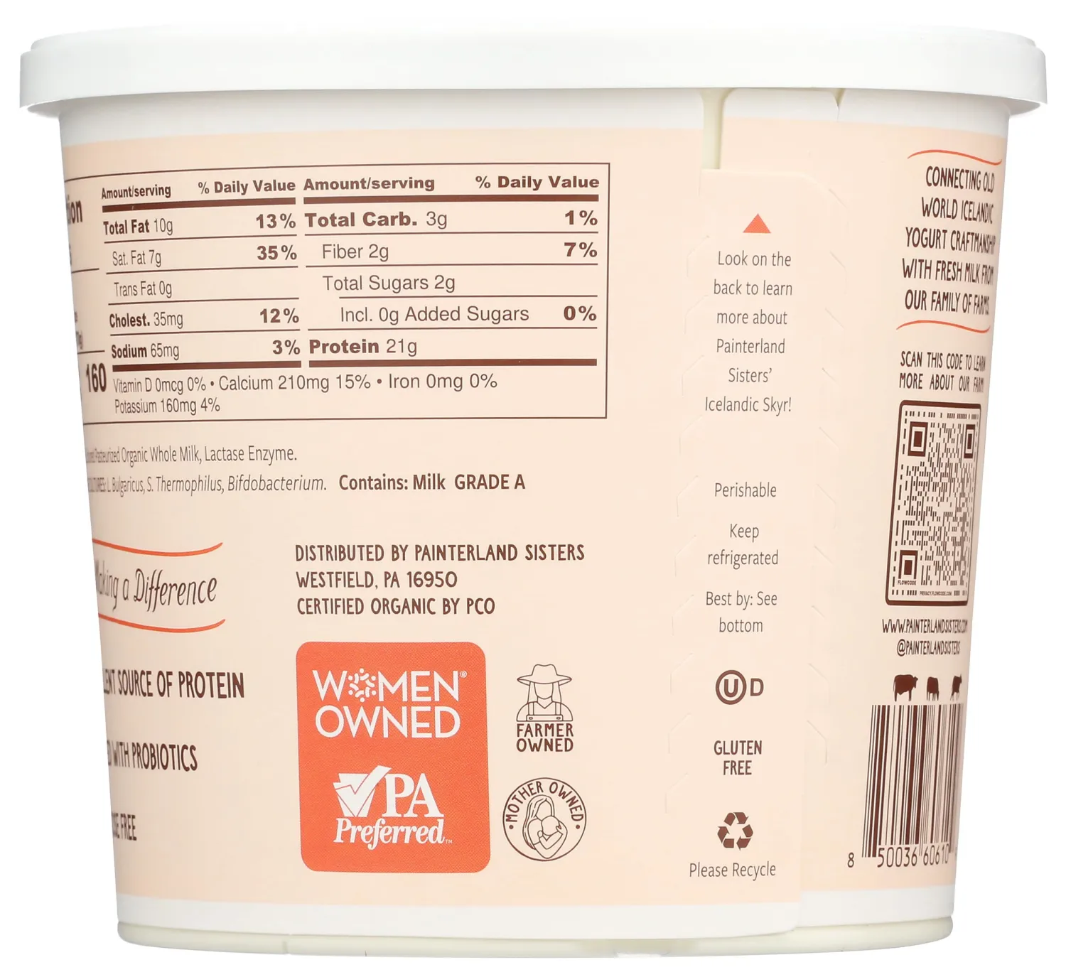 Painterland Sisters Organic Plain Skyr Yogurt, 24 OZ