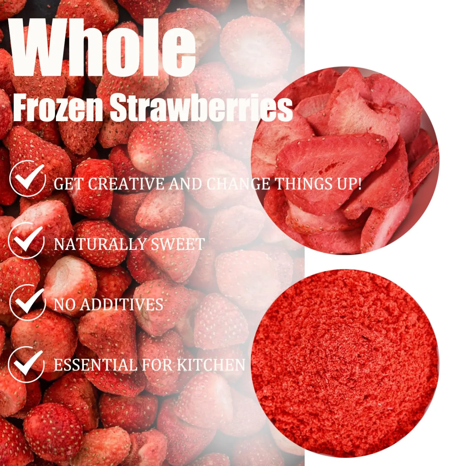 Freeze Dried Strawberries 7oz/200g Whole Big Organic Frozen Dried strawberry 100% Natural,No Additives Freeze Dried Fruit for Oatmeal, Beverages,Smoothies, Yogurt & Baking Toppings