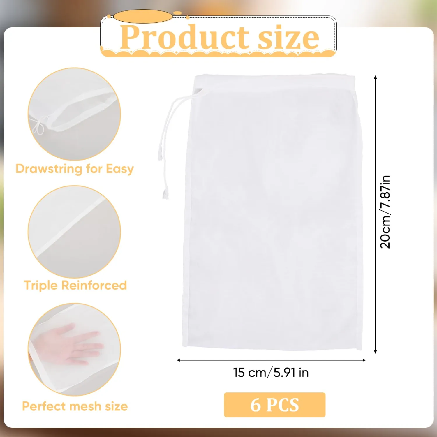 6Pcs Juice Strainer, Juice Strainer After Juicing, Reusable Nut Milk Bag Cheese Cloths for Straining for Straining Fruit Juice Coffee Tea Yogurt Cheese Tofu Cold Brew Filter Bag(7.87x5.91in)