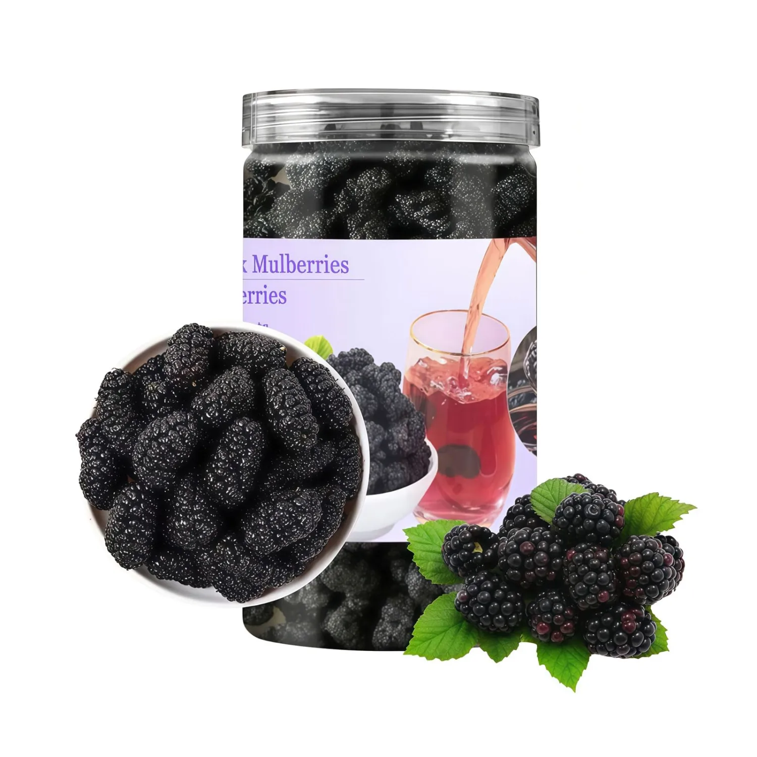 Dried Black Mulberries 245-250 per Jar,8.8oz(250g),Single-Ingredient,Mulberries No Sugar Added,No Additives,Superfood Mulberry Snack for Smoothies,Baking & Yogurt