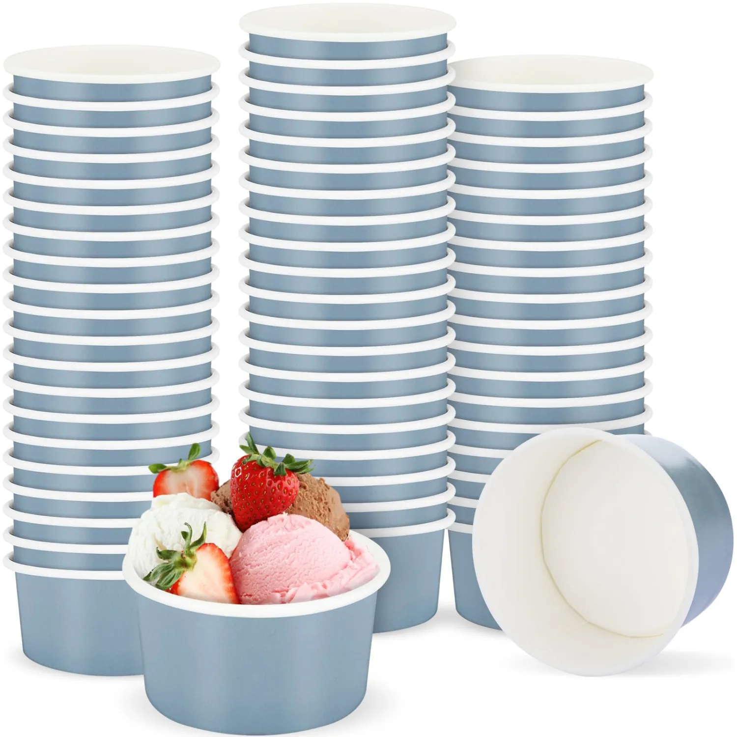 Maxdot 60pcs 3oz Dessert Cups, Disposable Ice Cream Cups, Paper Frozen Yogurt Bowls, for Hot and Cold Foods, Suitable for Gelato or Mousse(Gray blue)