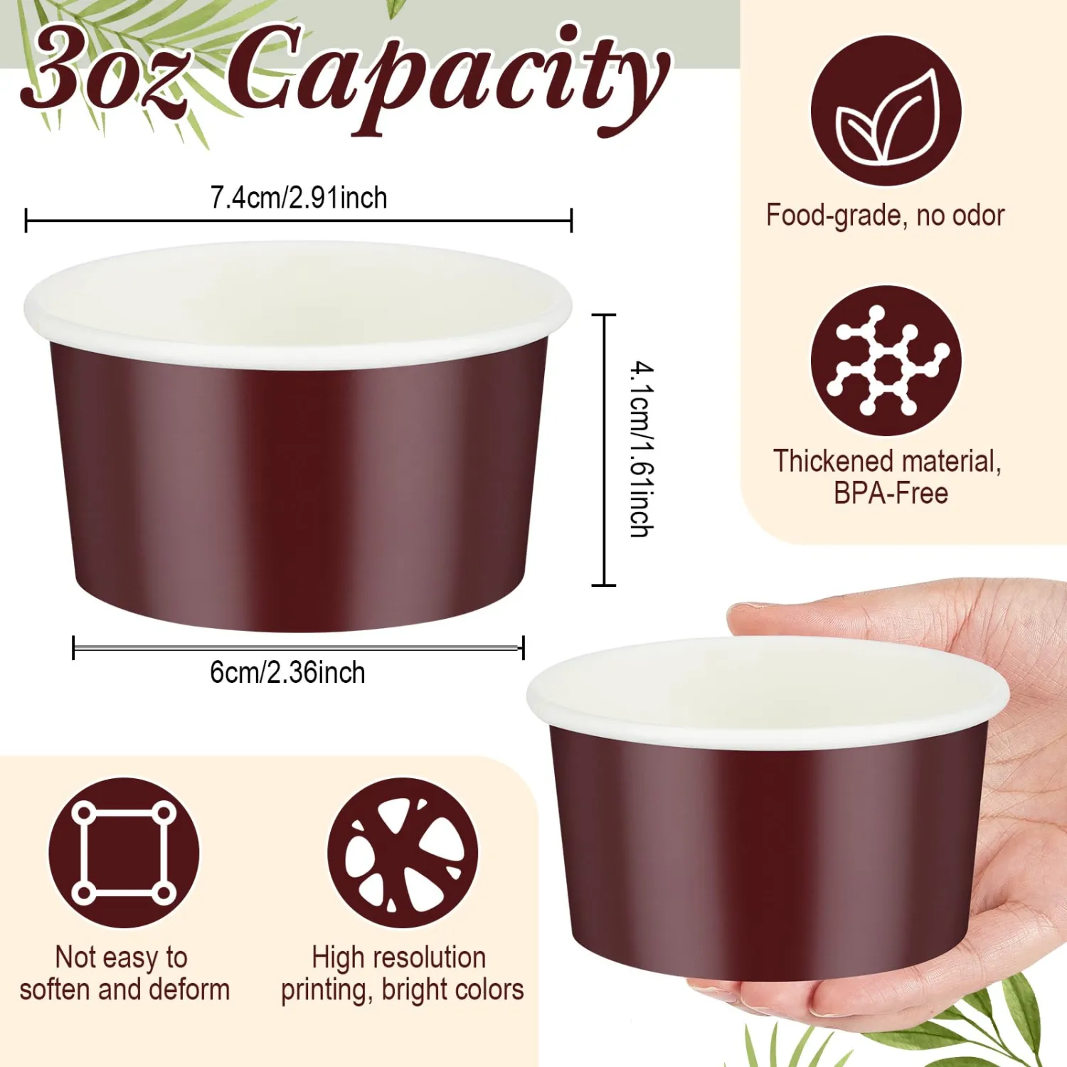 Maxdot 60pcs 3oz Dessert Cups, Disposable Ice Cream Cups, Paper Frozen Yogurt Bowls, for Hot and Cold Foods, Suitable for Gelato or Mousse(Ankara Red)