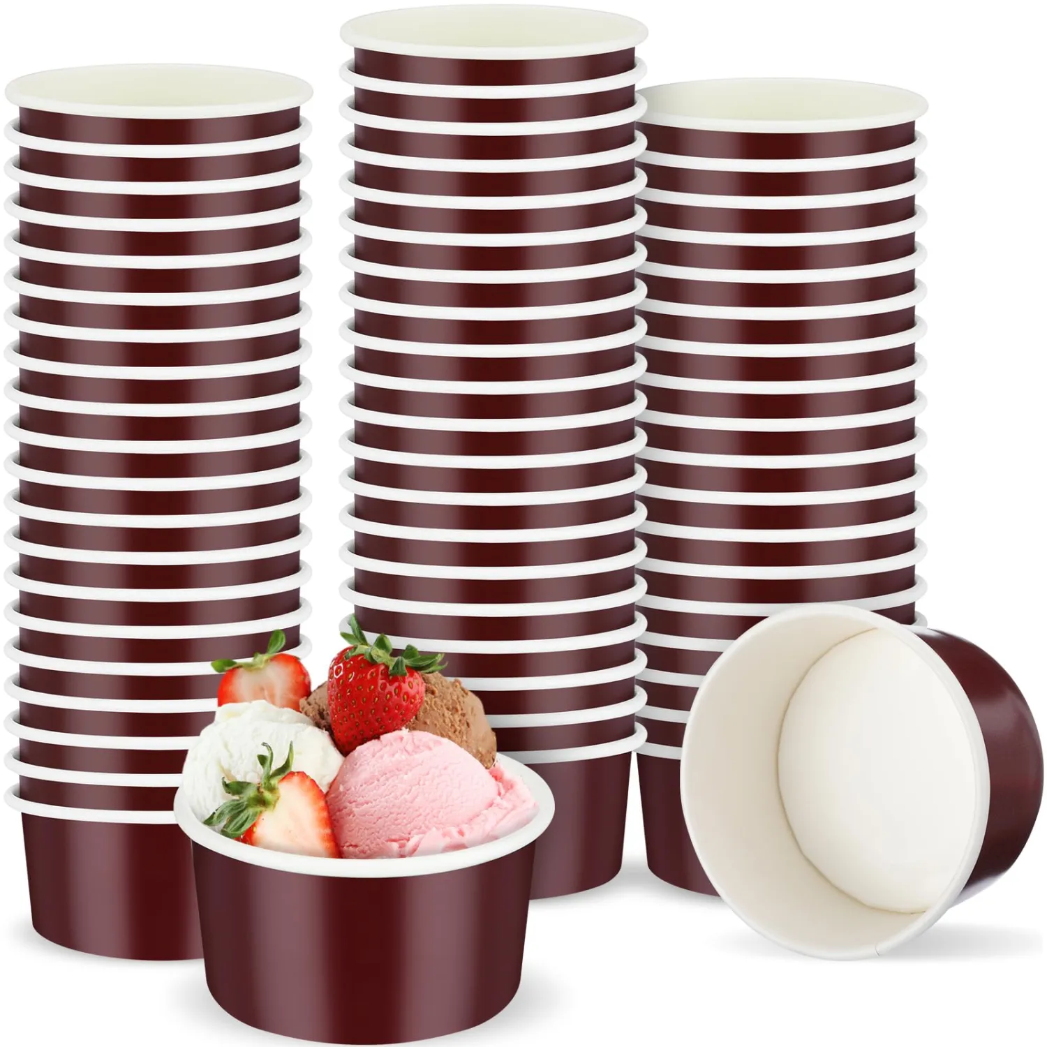 Maxdot 60pcs 3oz Dessert Cups, Disposable Ice Cream Cups, Paper Frozen Yogurt Bowls, for Hot and Cold Foods, Suitable for Gelato or Mousse(Ankara Red)