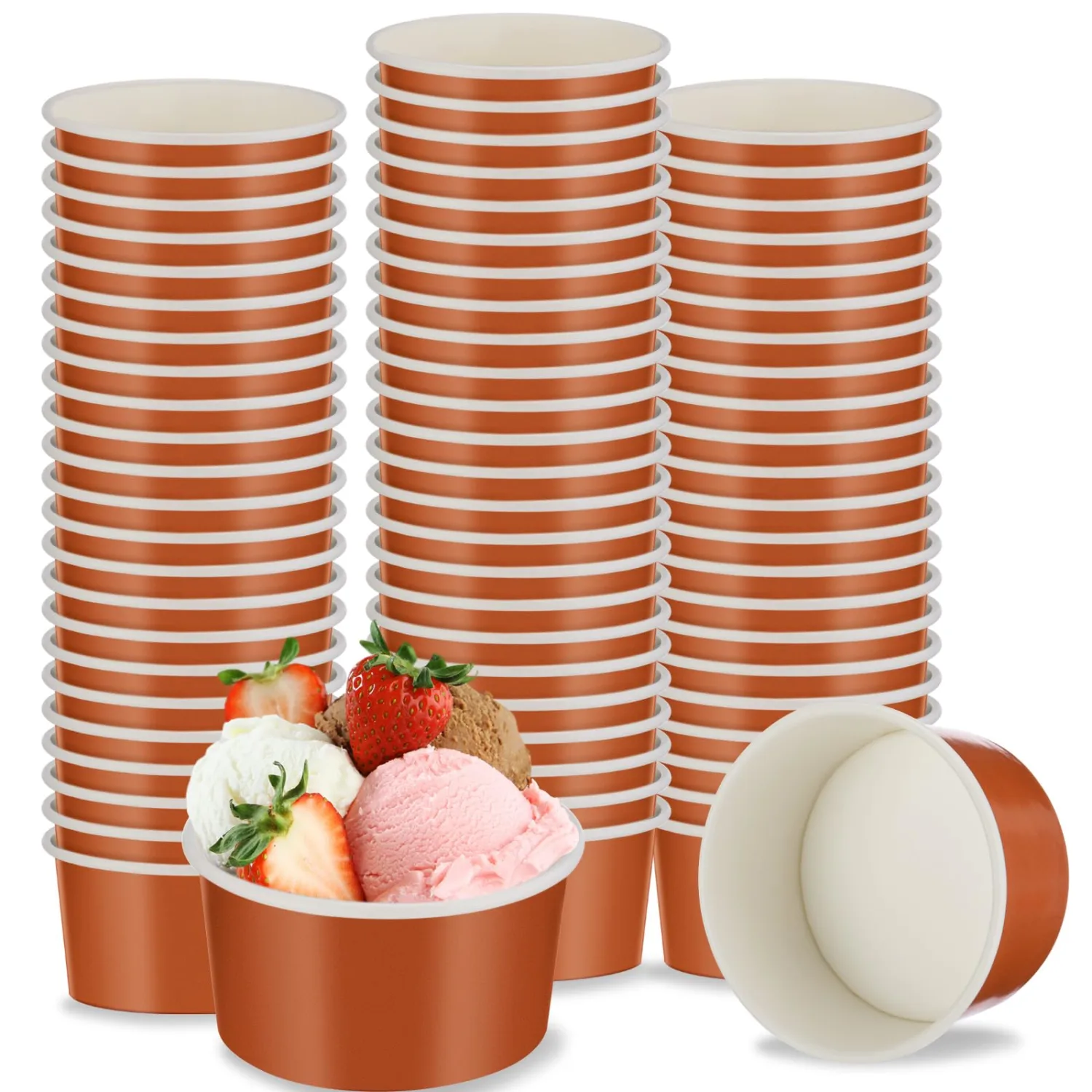 Maxdot 60pcs 3oz Dessert Cups, Disposable Ice Cream Cups, Paper Frozen Yogurt Bowls, for Hot and Cold Foods, Suitable for Gelato or Mousse(Rust Red)