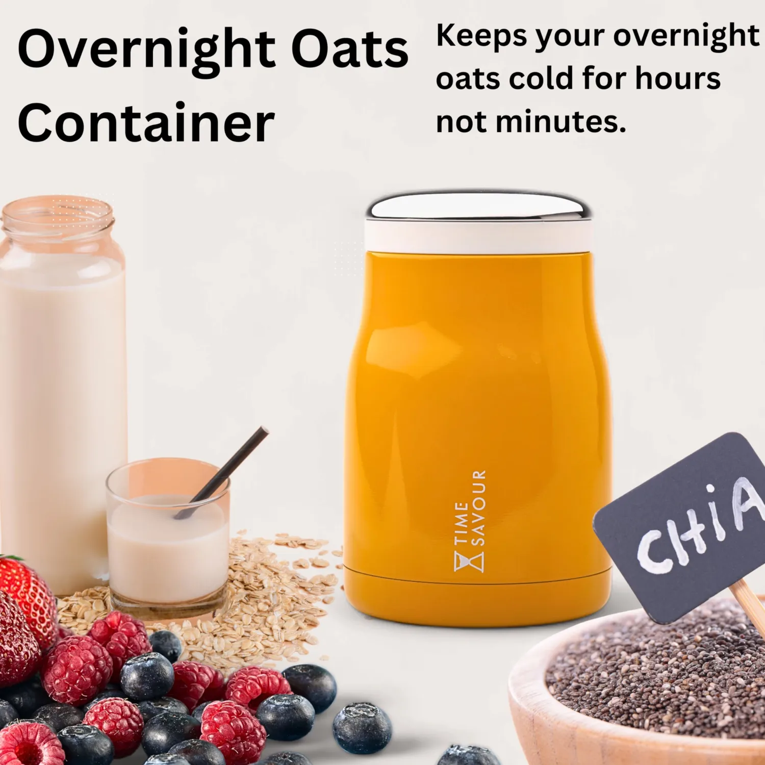 16oz Overnight Oats Containers with Lids for Overnight Oats, Smoothie, Yogurt, Pasta & Soup, Thermos Food Jar for Kids & Adults (Yellow)