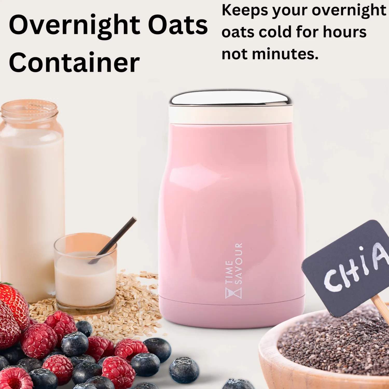 16oz Overnight Oats Containers with Lids for Overnight Oats, Smoothie, Yogurt, Pasta & Soup for Kids and Adults (Pink)