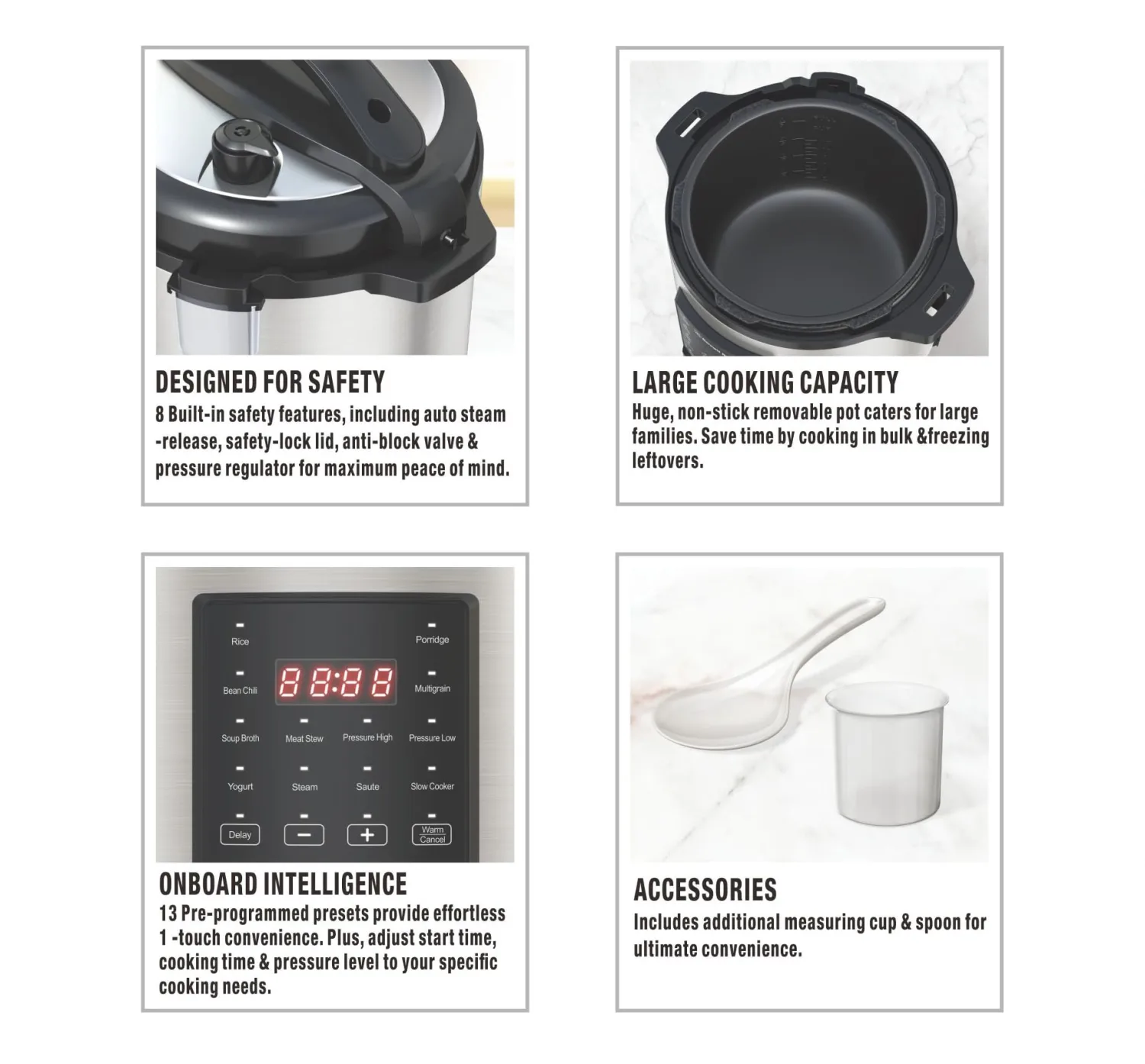EMB Ironblade 7-in-1 Multi Cooker, 6-Liter, 1000W Stainless Steel Programmable Pressure Cooker, Slow Cooker, Rice Maker, Steamer, Sauté Pan, Food Warmer, Yogurt Maker