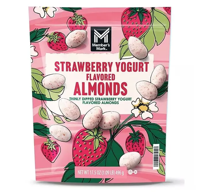 Member Mark Strawberry Yogurt Almonds, 17.5 Ounces of Strawberry Yogurt Flavored Almonds in a Resealable Bag