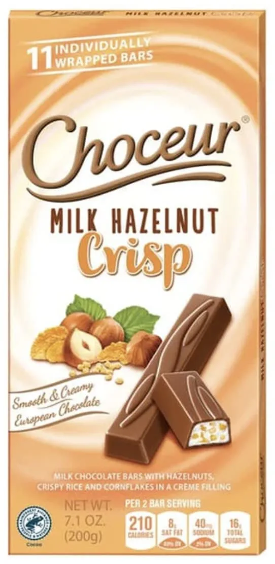 Choceur Milk Hazelnut Crisp Smooth & Creamy European Chocolate, Milk Chocolate Bars with Hazelnuts, Crispy Rice and Cornflakes in a Crème Filling 7.1oz (200g)