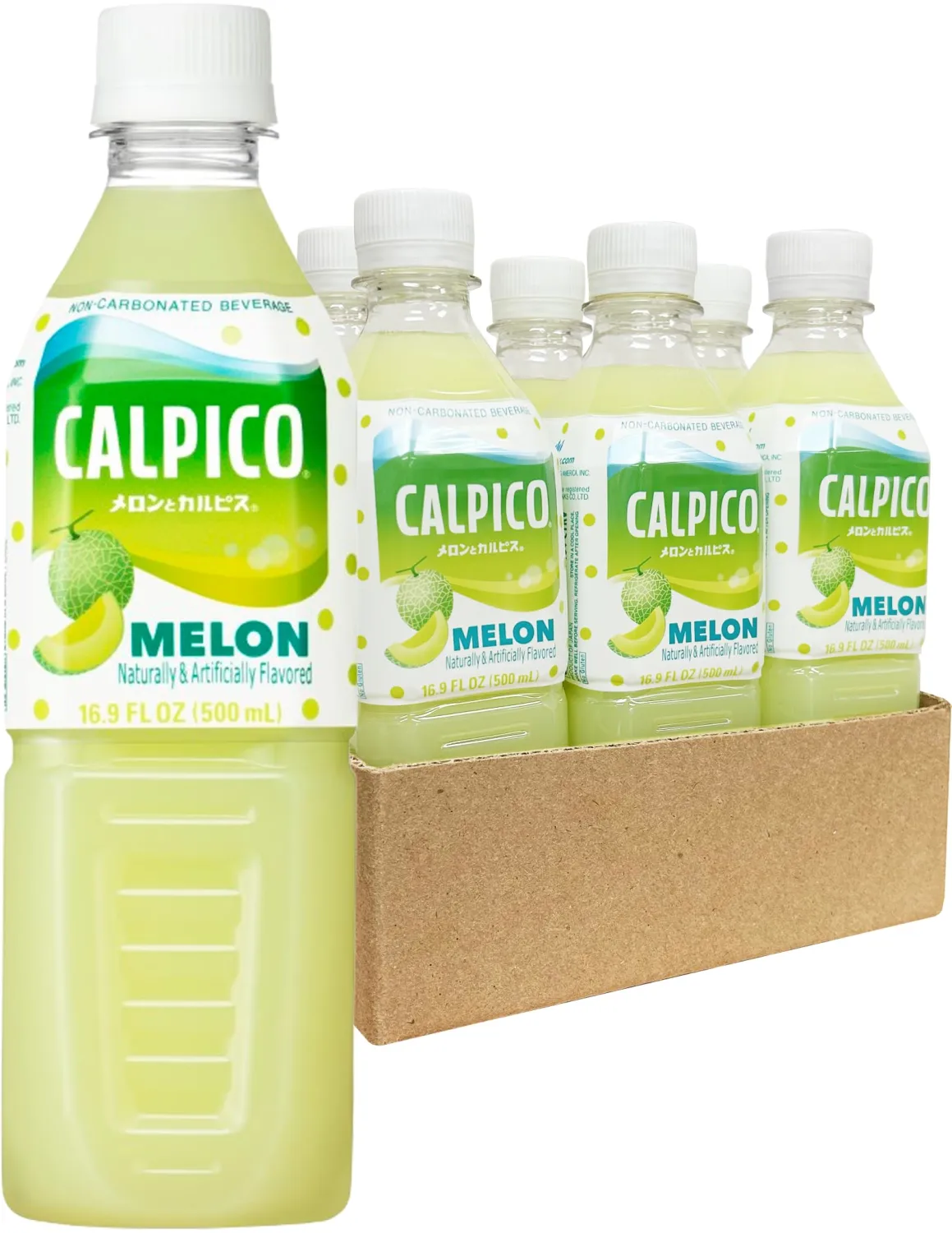 CALPICO Melon – Smooth, Creamy & Refreshing Non-Carbonated Beverage, Sweet and Tangy, Japanese Lactic Acid Drink, 16.9 Fl oz (Pack of 6)