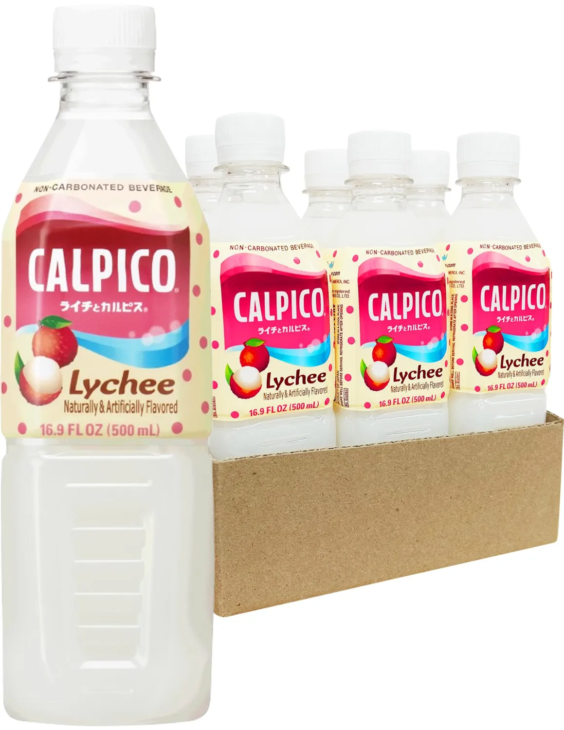 CALPICO Lychee – Smooth, Creamy & Refreshing Non-Carbonated Beverage, Sweet and Tangy, Japanese Lactic Acid Drink, 16.9 Fl oz (Pack of 6)