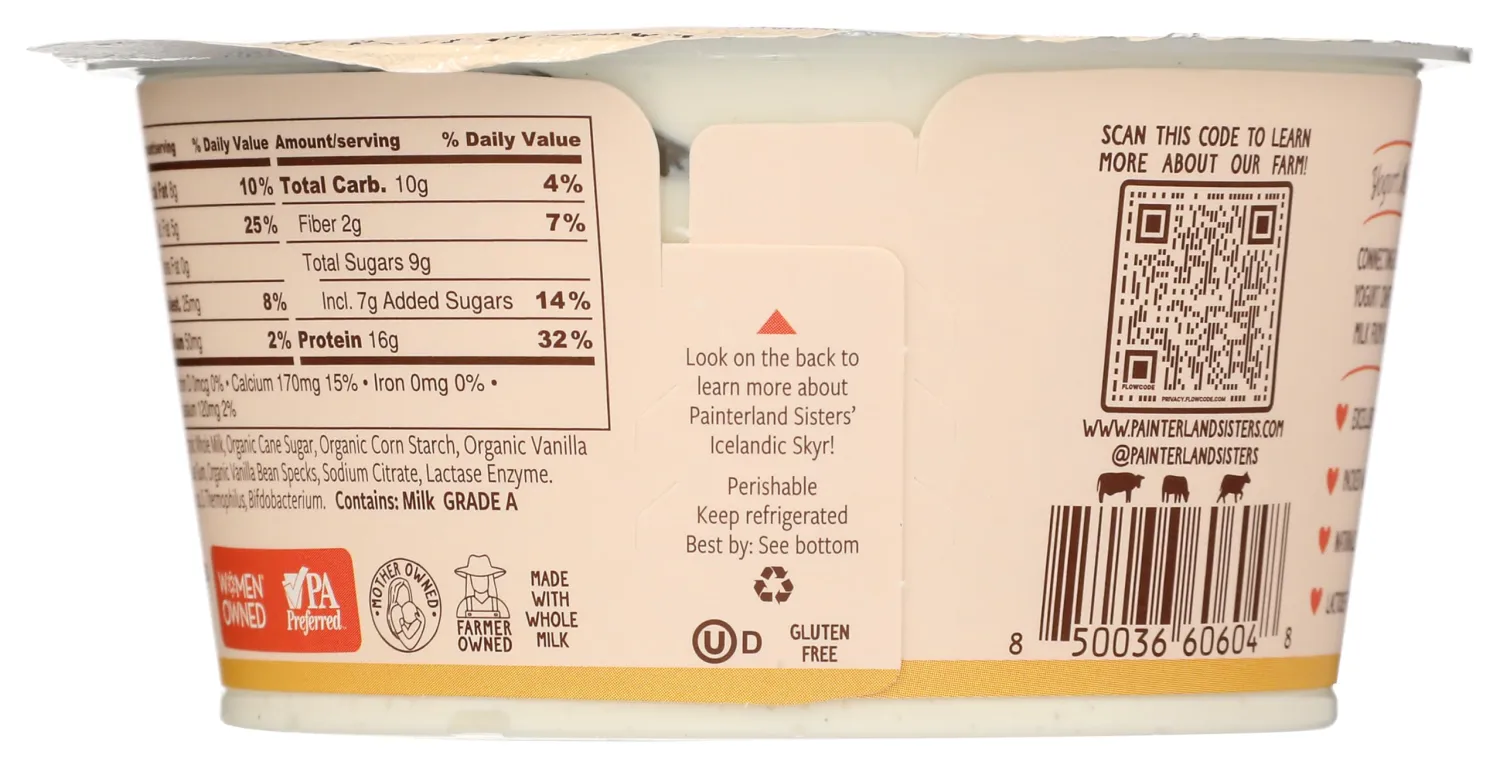 Painterland Sisters Organic Vanilla Bean Skyr Yogurt, 5.3 OZ