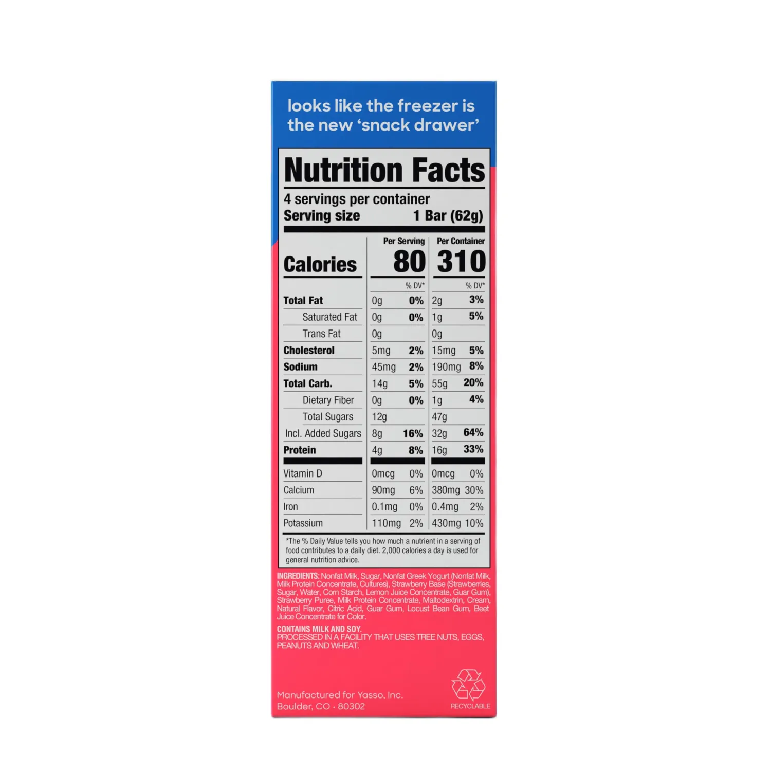 Yasso Frozen Greek Yogurt Bars Strawberries & Cream Bars 4 Count for a ridiculously creamy frozen snack made with the goodness of greek yogurt 3.5fl oz