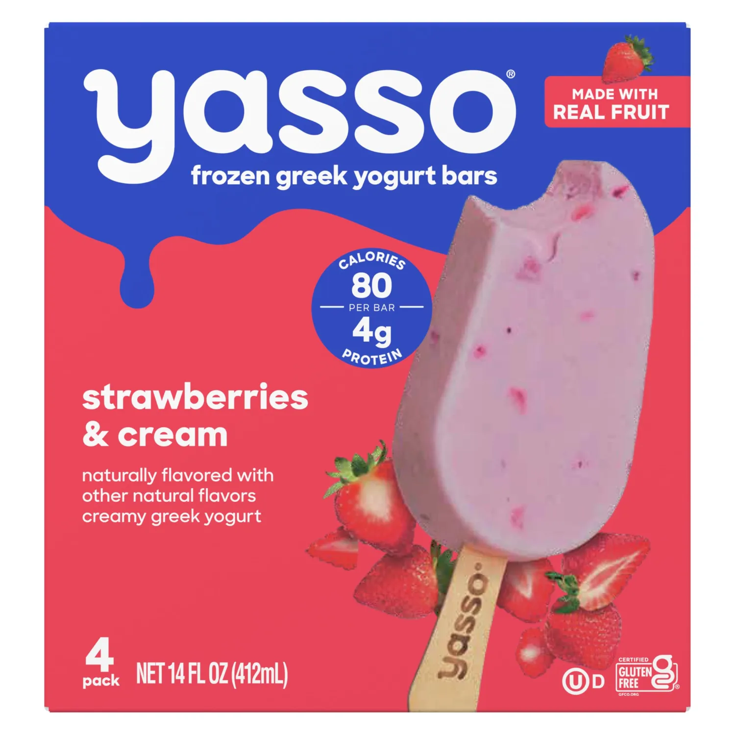 Yasso Frozen Greek Yogurt Bars Strawberries & Cream Bars 4 Count for a ridiculously creamy frozen snack made with the goodness of greek yogurt 3.5fl oz