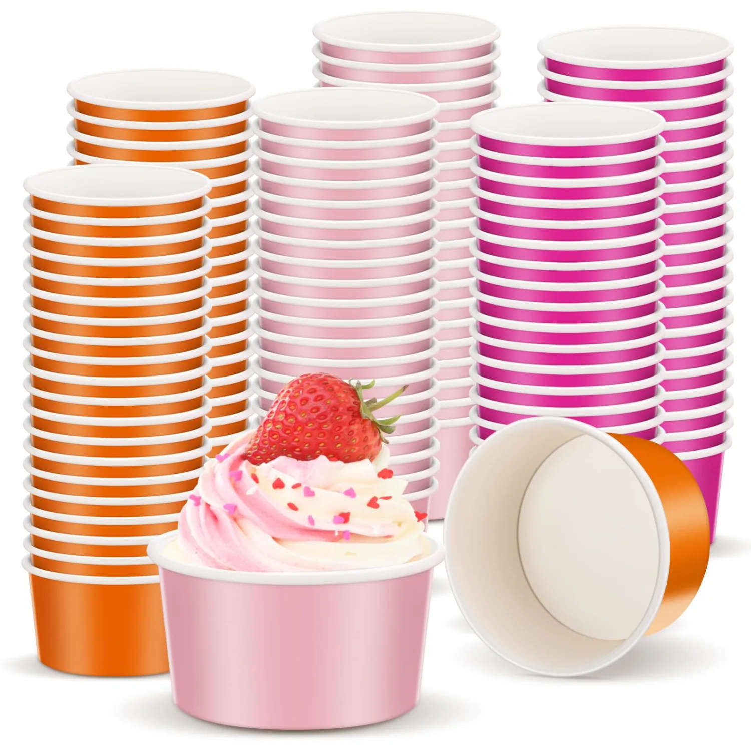120 Pcs 3 oz Paper Cups Disposable Ice Cream Cups Paper Snack Bowls Bulk Small Frozen Yogurt Bowls for Hot and Cold Foods Ice Cream or Mousse Sunrises Bachelorette Party