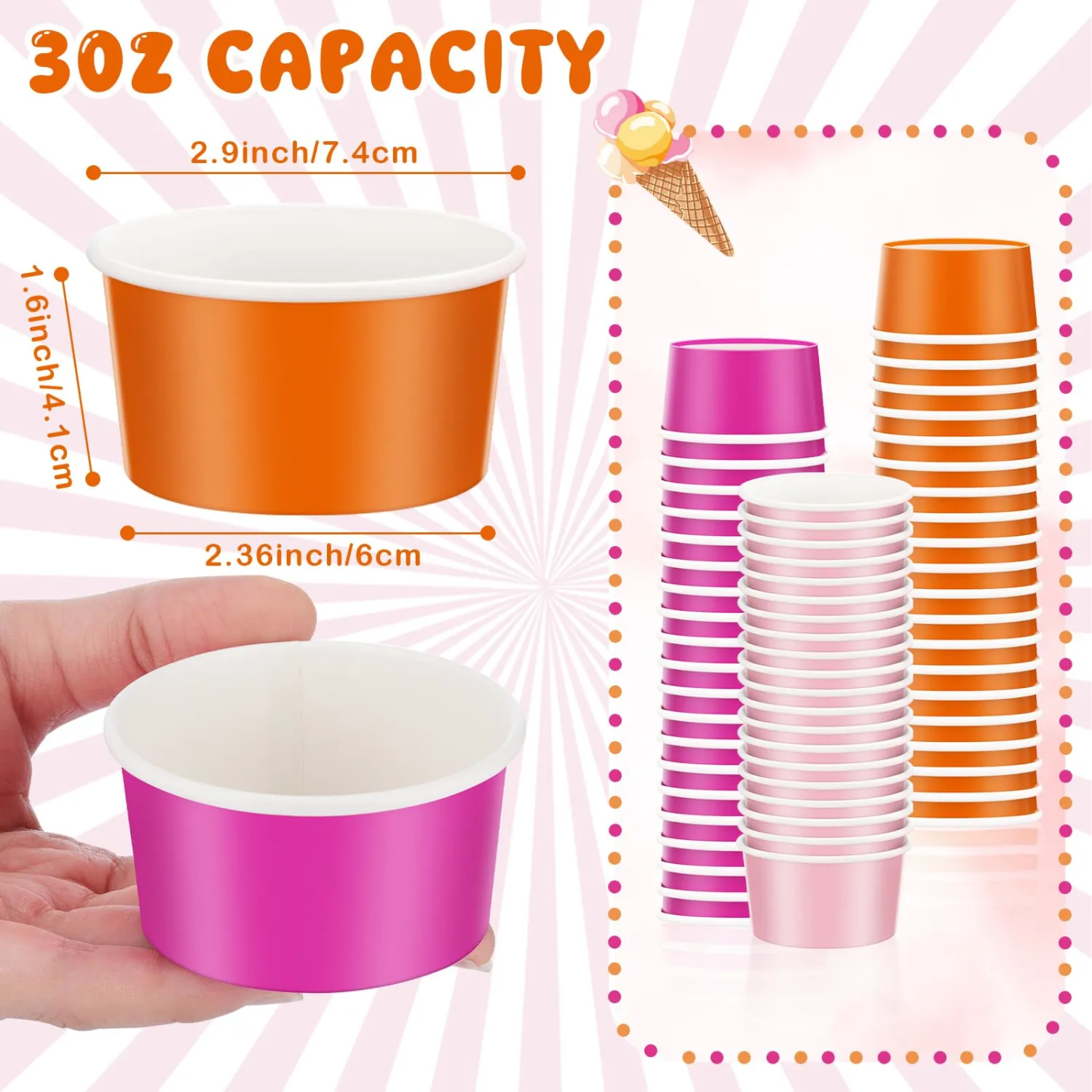 120 Pcs 3 oz Paper Cups Disposable Ice Cream Cups Paper Snack Bowls Bulk Small Frozen Yogurt Bowls for Hot and Cold Foods Ice Cream or Mousse Sunrises Bachelorette Party
