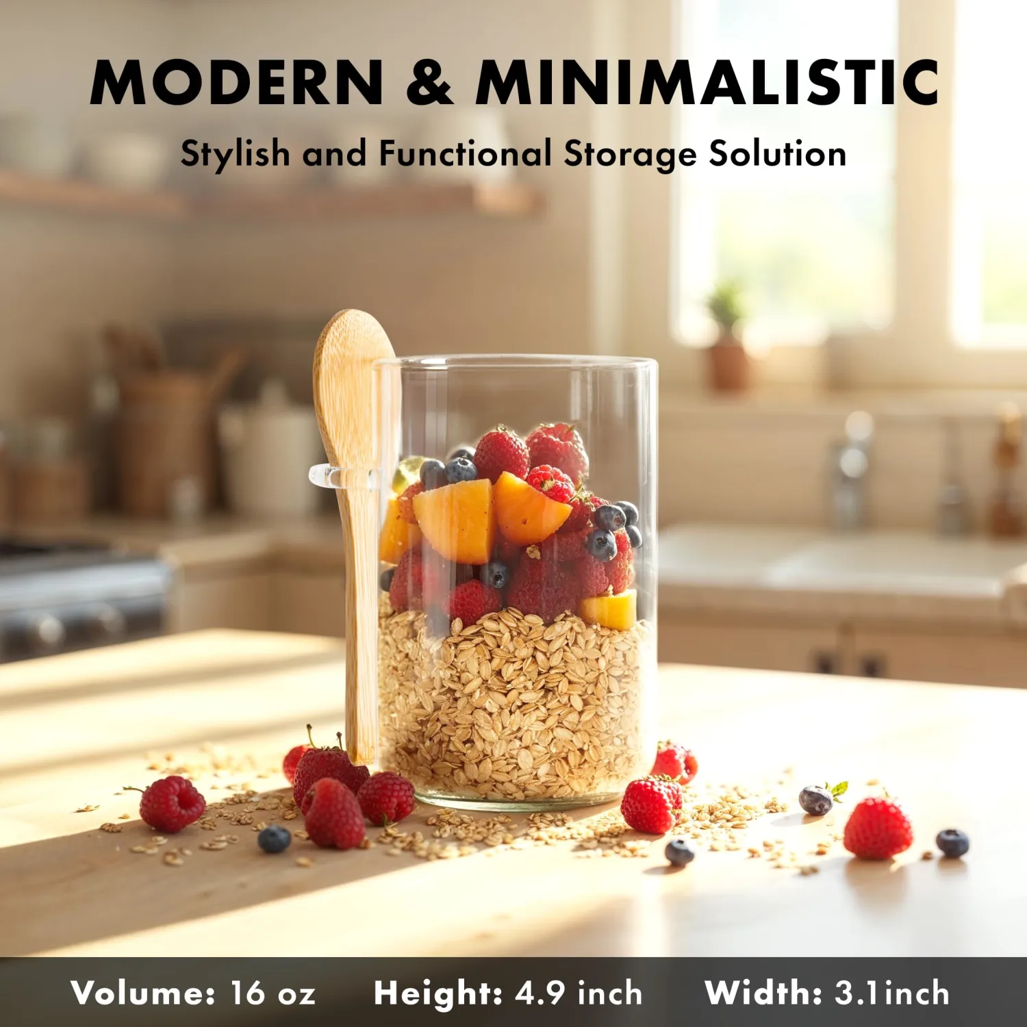 Overnight Oats Containers with Lids, Labels & Spoons (4 x 16oz) Glass Jars for Oatmeal, Meal Prep, Food Storage | Leak-Proof Mason Jars for Oats, Cereal, Yogurt, Chia Pudding [Thicker Glass 3mm]