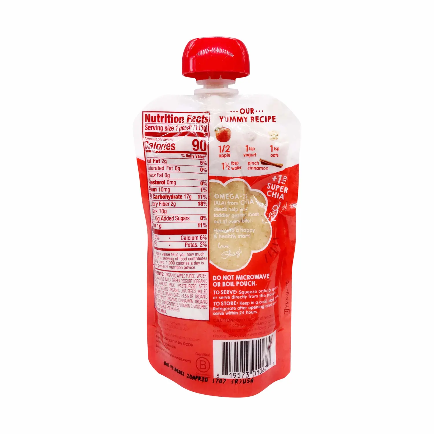 Happy Tot Organics Super Morning Stage 4, Apple Cinnamon, Yogurt, & Oats + Super Chia, 4 Ounce (Pack of 2)