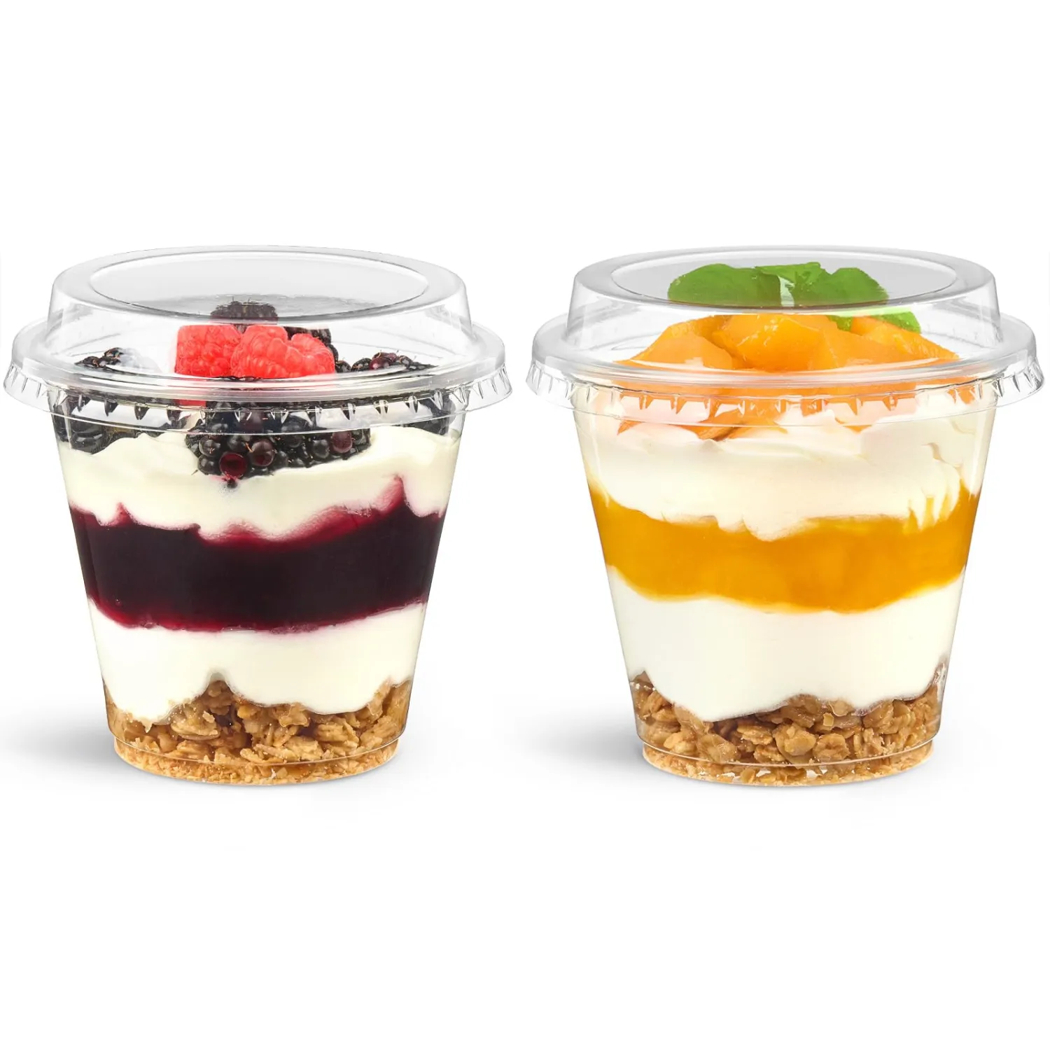 50 Pack 9 oz Plastic Dessert Cups with Lids, Small Plastic Yogurt Parfait Cups, Mini Round Party Serving Cup for Pudding, Fruit, Cake, Appetizer, Dessert Shot Glasses