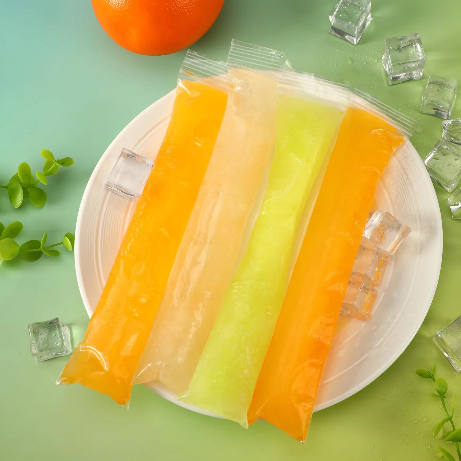 FEBSNOW 100 Ice Lolly Bags Disposable Ice Popsicle Mold Bags, Freezer Tubes Ice Cream Mold Easy to Fill for Snacks Yogurt Juice Fruit Ice Candy Pops Comes with Funnel (1.78 x 8.67 Inch)